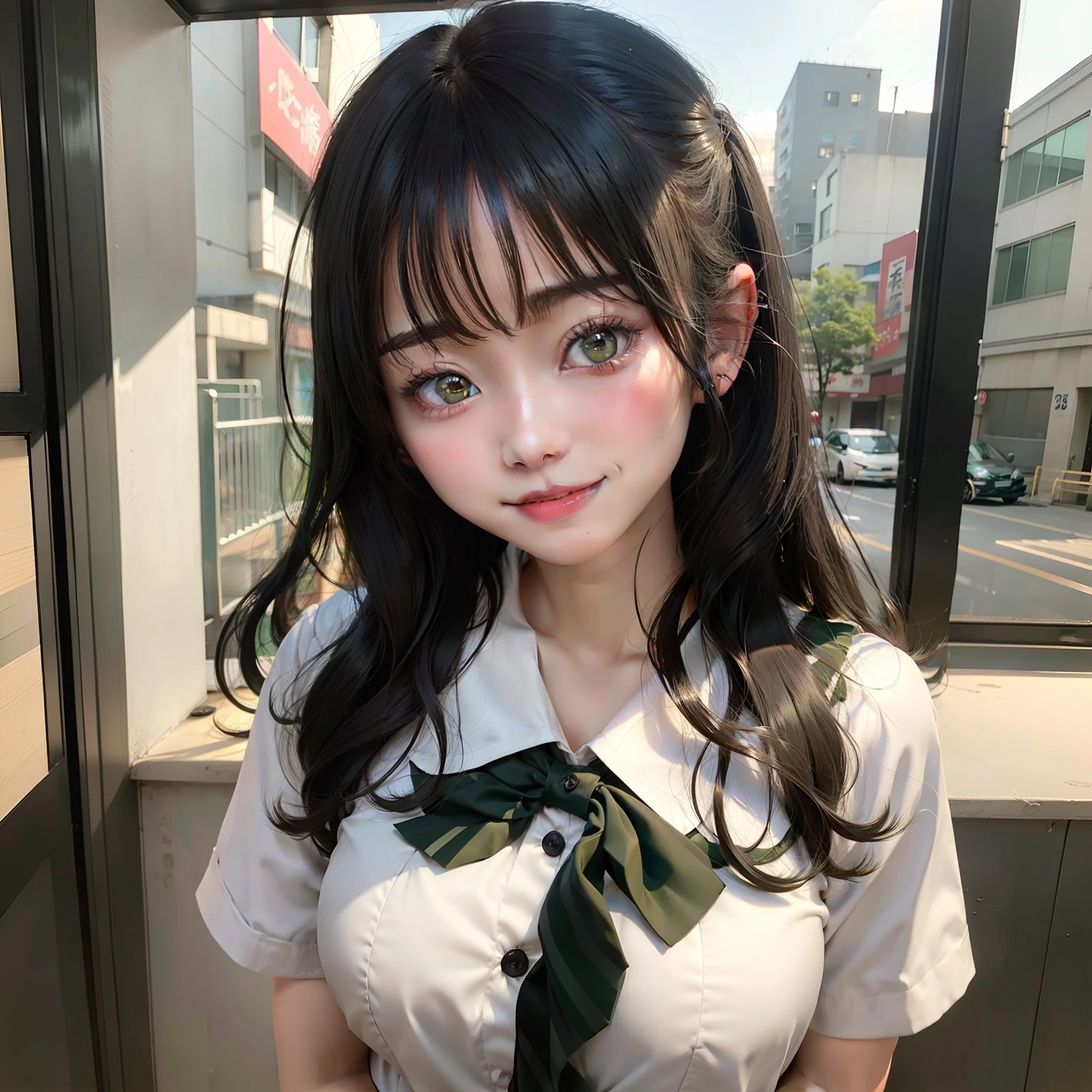 18-year-old gravure beautiful girl、Black hair with green inner color、medium cut、huge tit、School uniform、Happy smile、Kamimei、portraitphotography
Cowgirl、vaginal、valley、saliva、bodily fluids、an ecstatic look on one's face、、tongue-out