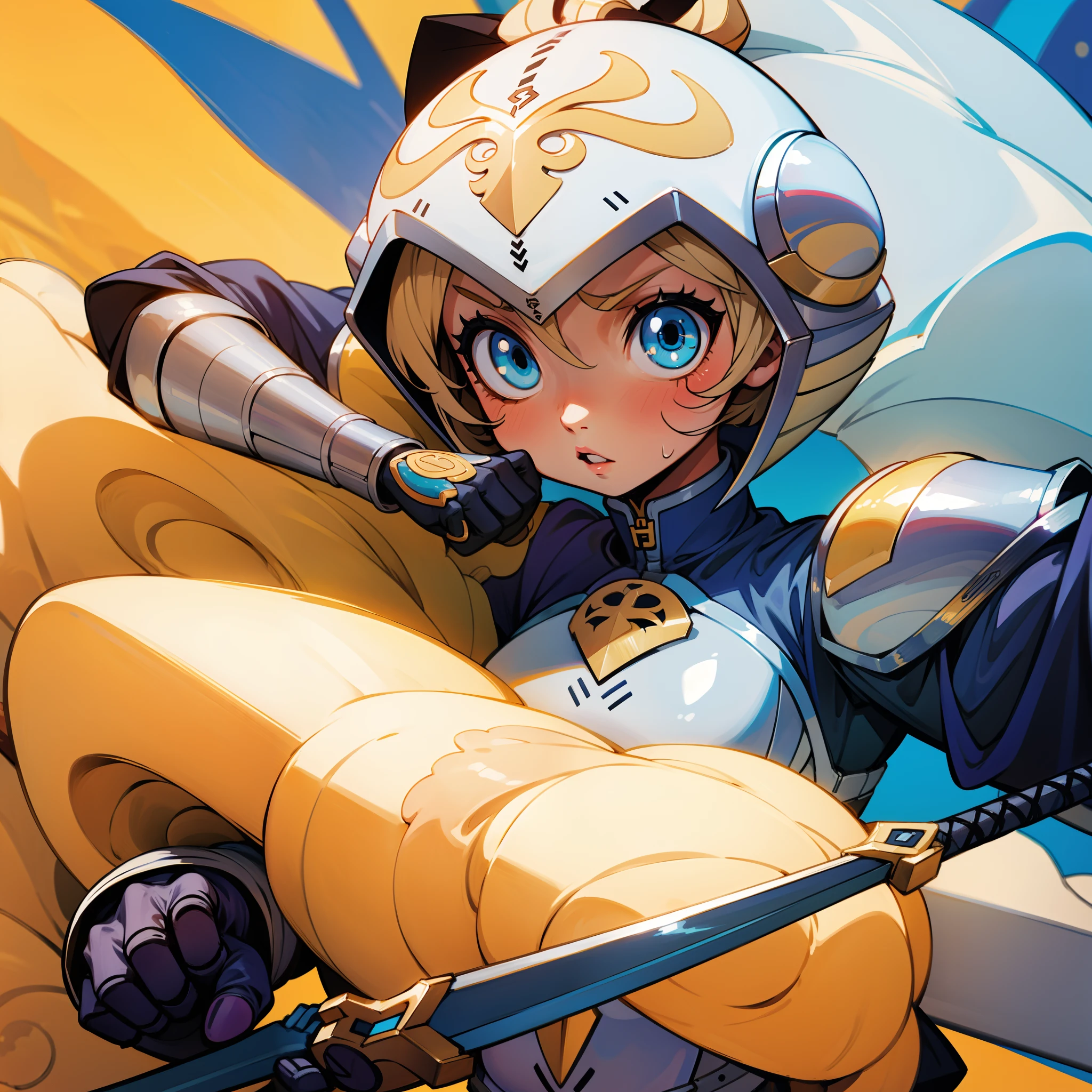 Menina anime com uma armadura de prata com uma espada