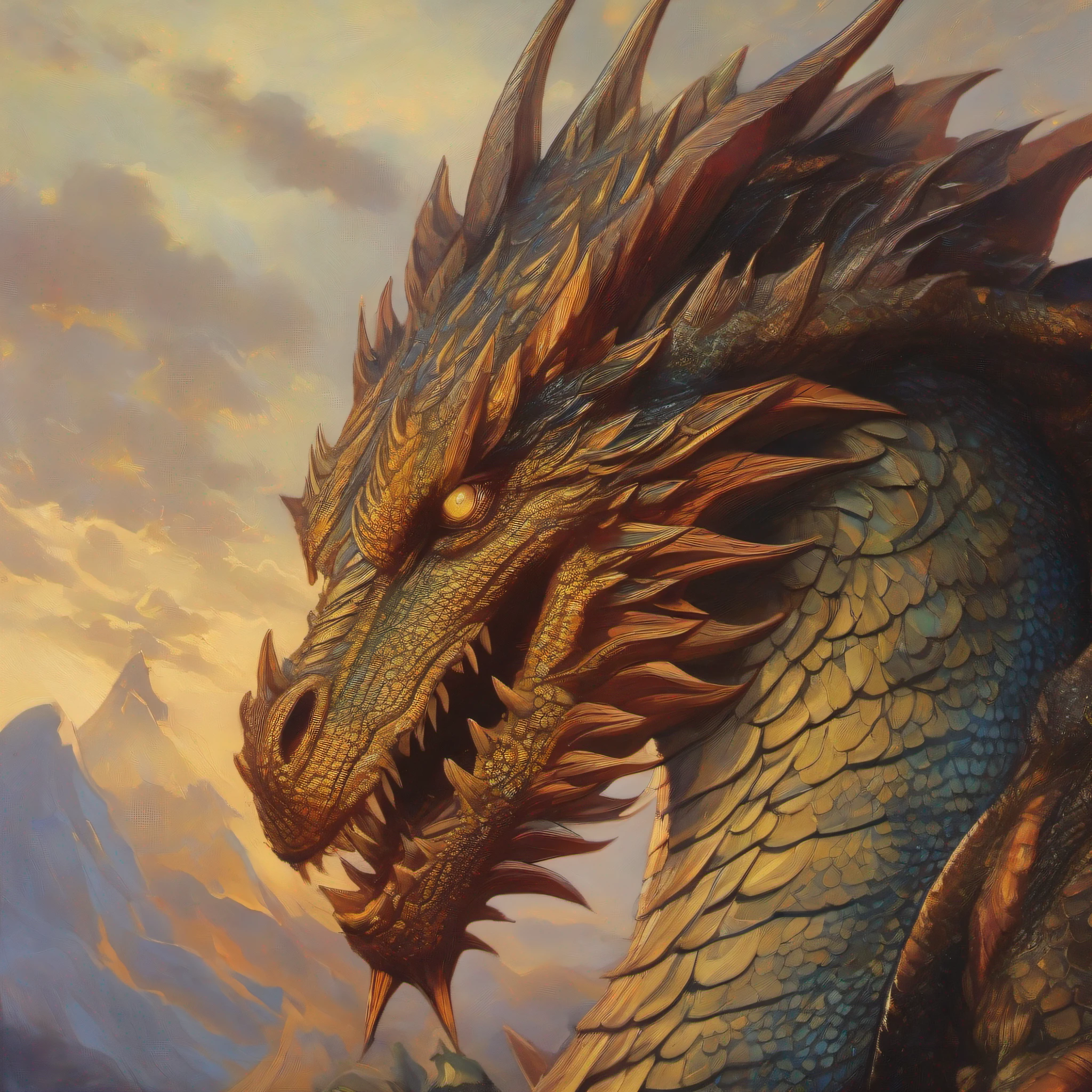Touro, gigante, 6 chifres, dragonskin, olhos flamejantes, Mythological Being, detalhes intrincados, Arte fantasia, 16k