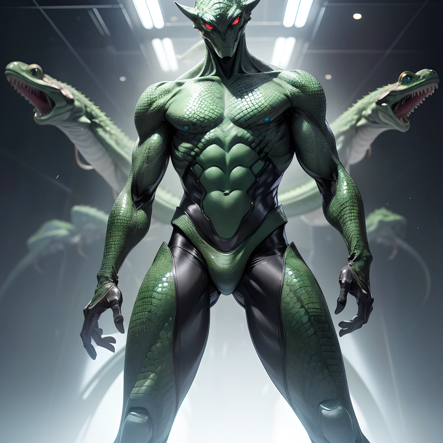 Reptilian humans、Chameleon Man、terrifying、slenderbody、Shiny body、