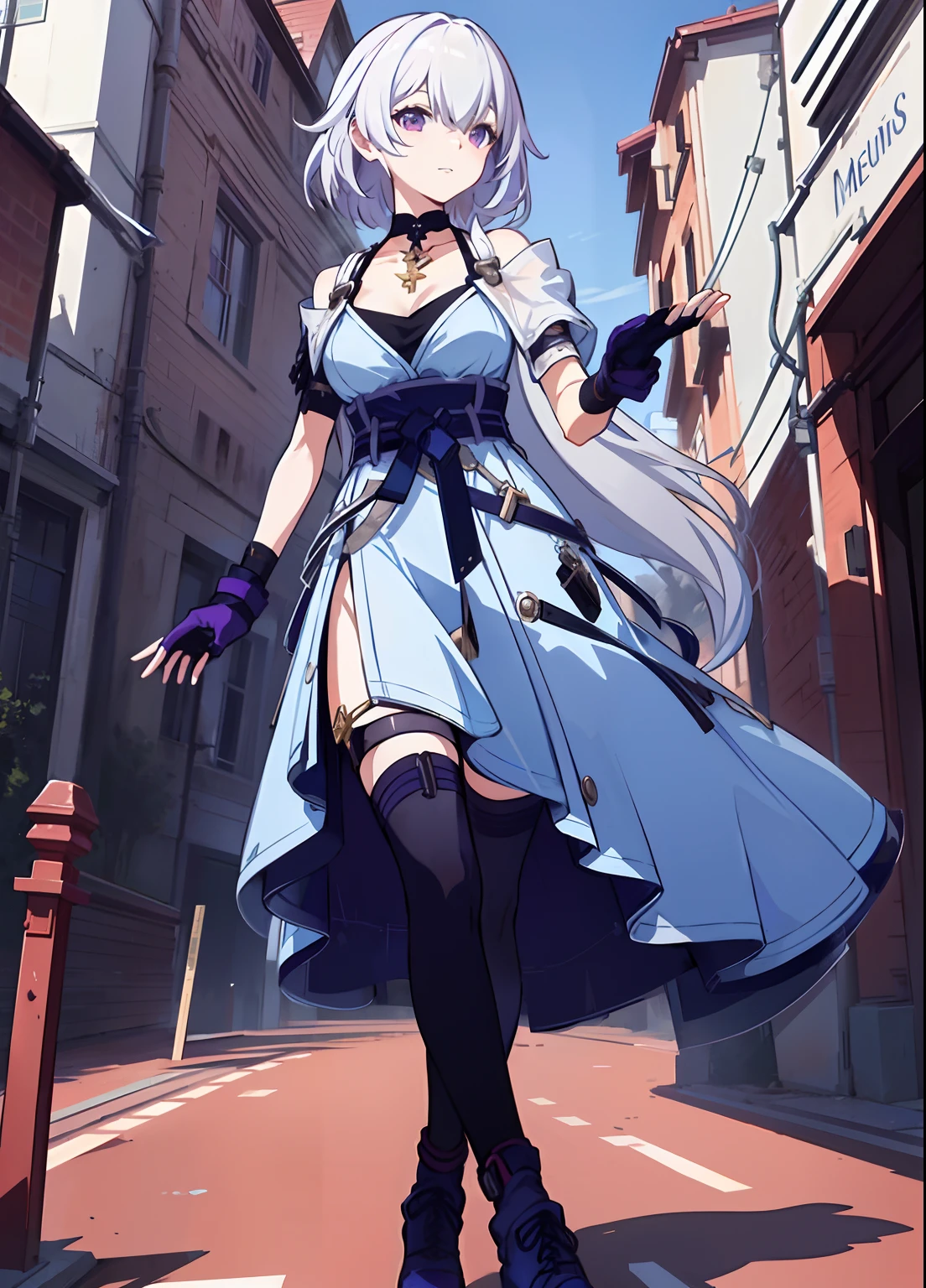 Anime Girl in blue dress walking down the street, from girls frontline, girls frontline style, azur lane style, Kushatt Krenz Key Art Women, A scene from the《azur lane》videogame, official character art, Girls Frontline CG, 《azur lane》role, Fine details. Girl Front, cute anime waifu in a nice dress, From Arknights