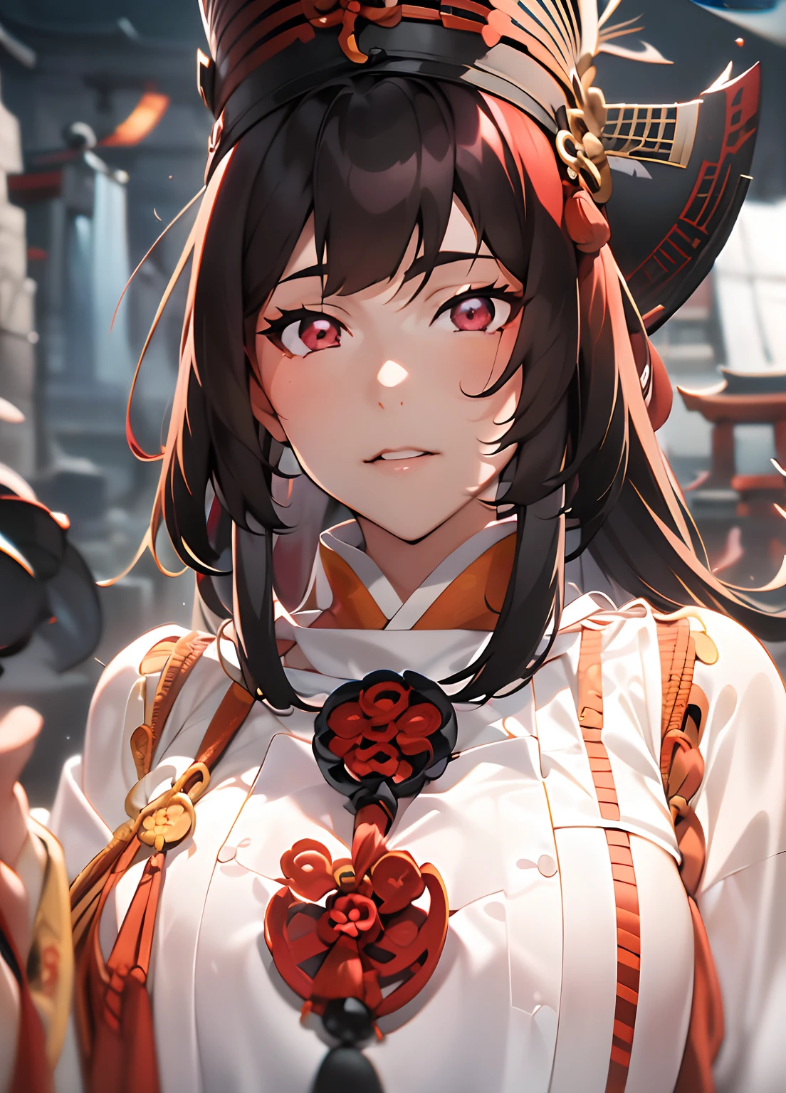 ((Professional Lighting)),1girl in,Beautuful Women,onmyouji,Red Eyes,Long hair,(shrines)