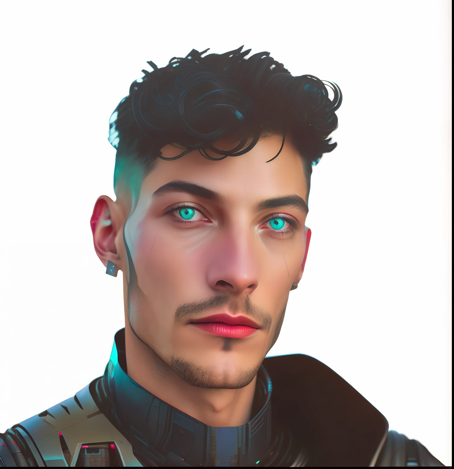 detalhe realista, rosto de cyberpunk futurista, cyber man, fundo de cidade futurista