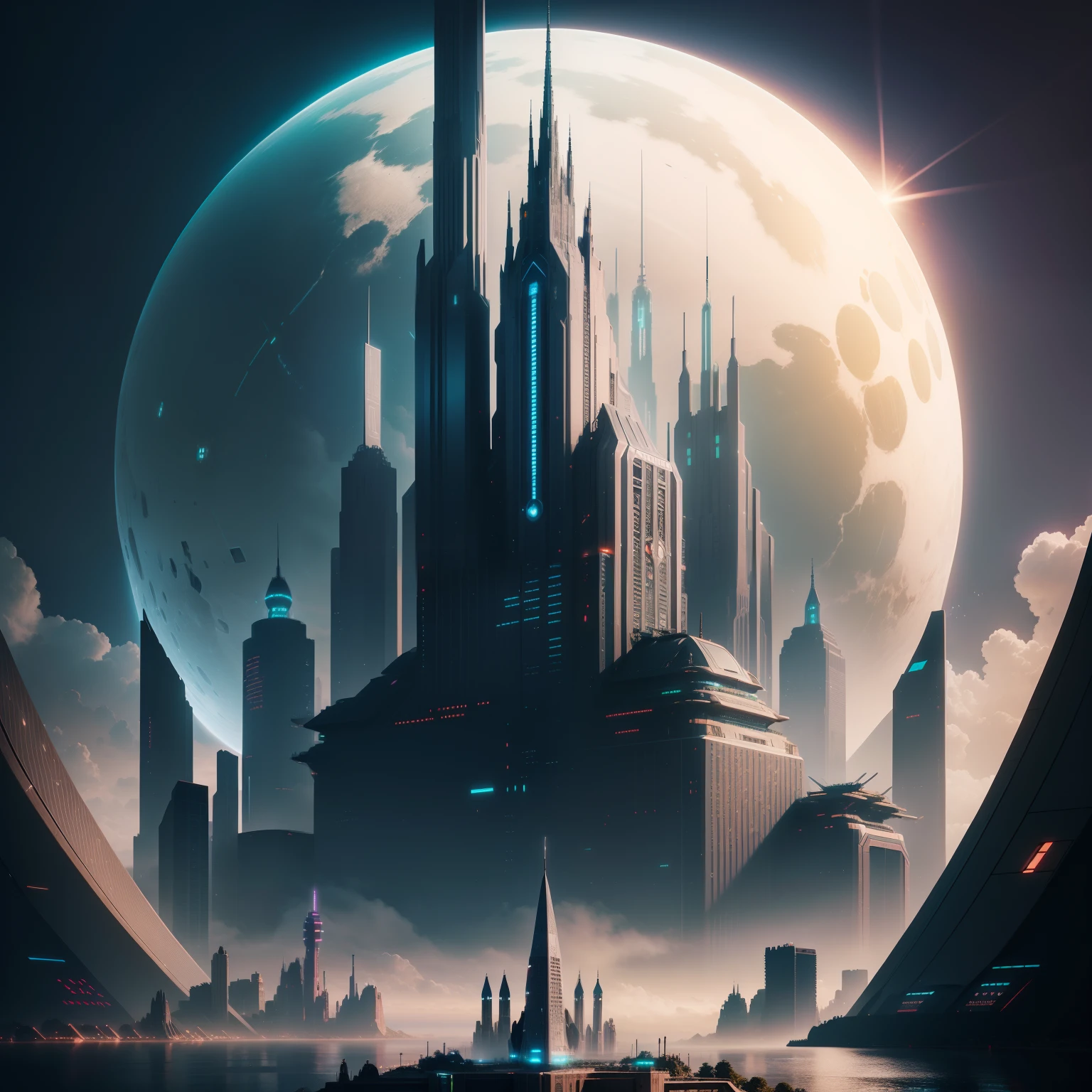 cyberpunked　epcot　Future City Skyscrapers　Super huge castle　top-quality　​masterpiece　超A high resolution　SF Utopia