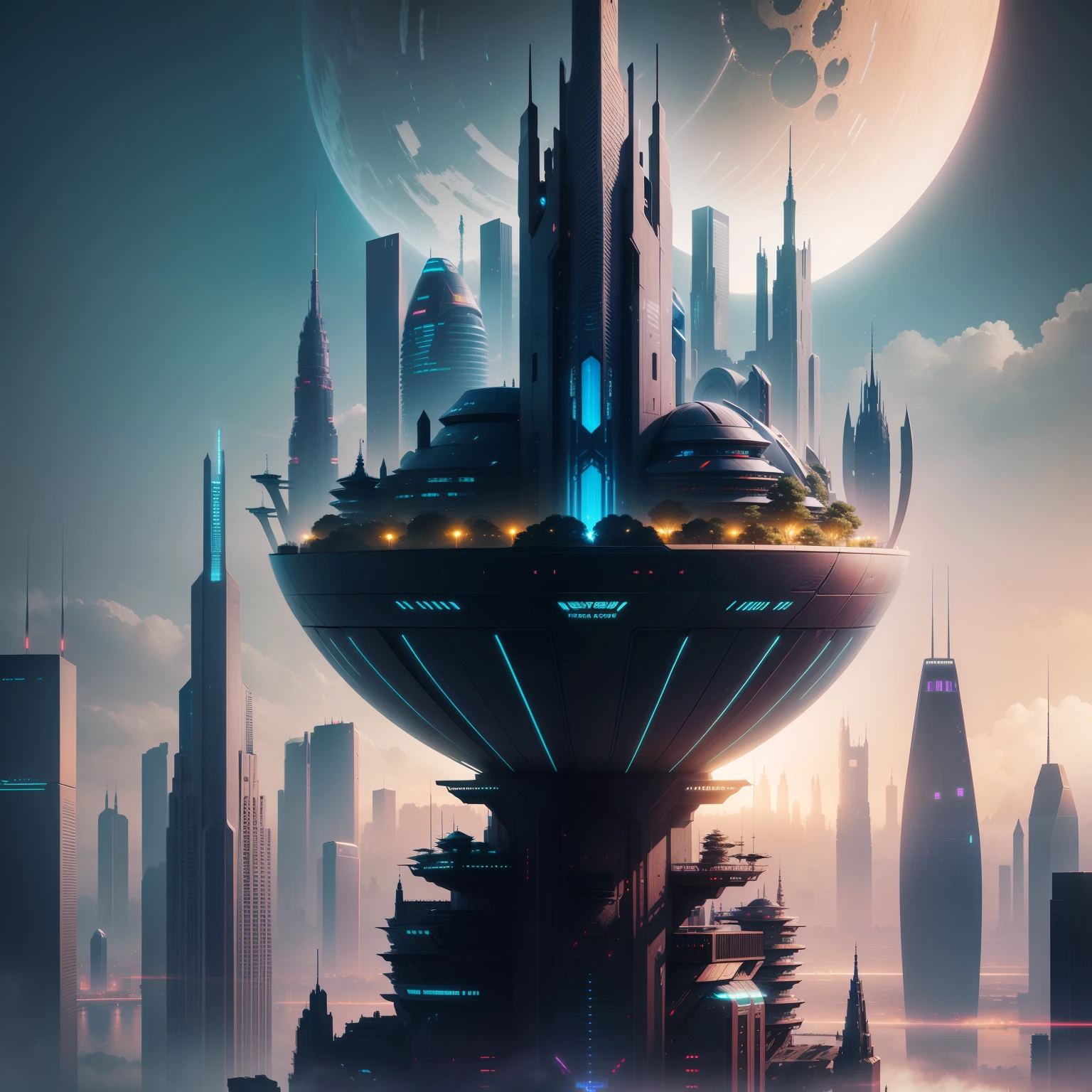 cyberpunked epcot Future City Skyscrapers Super huge castle top-quality masterpiece 超A high resolution SF Utopia