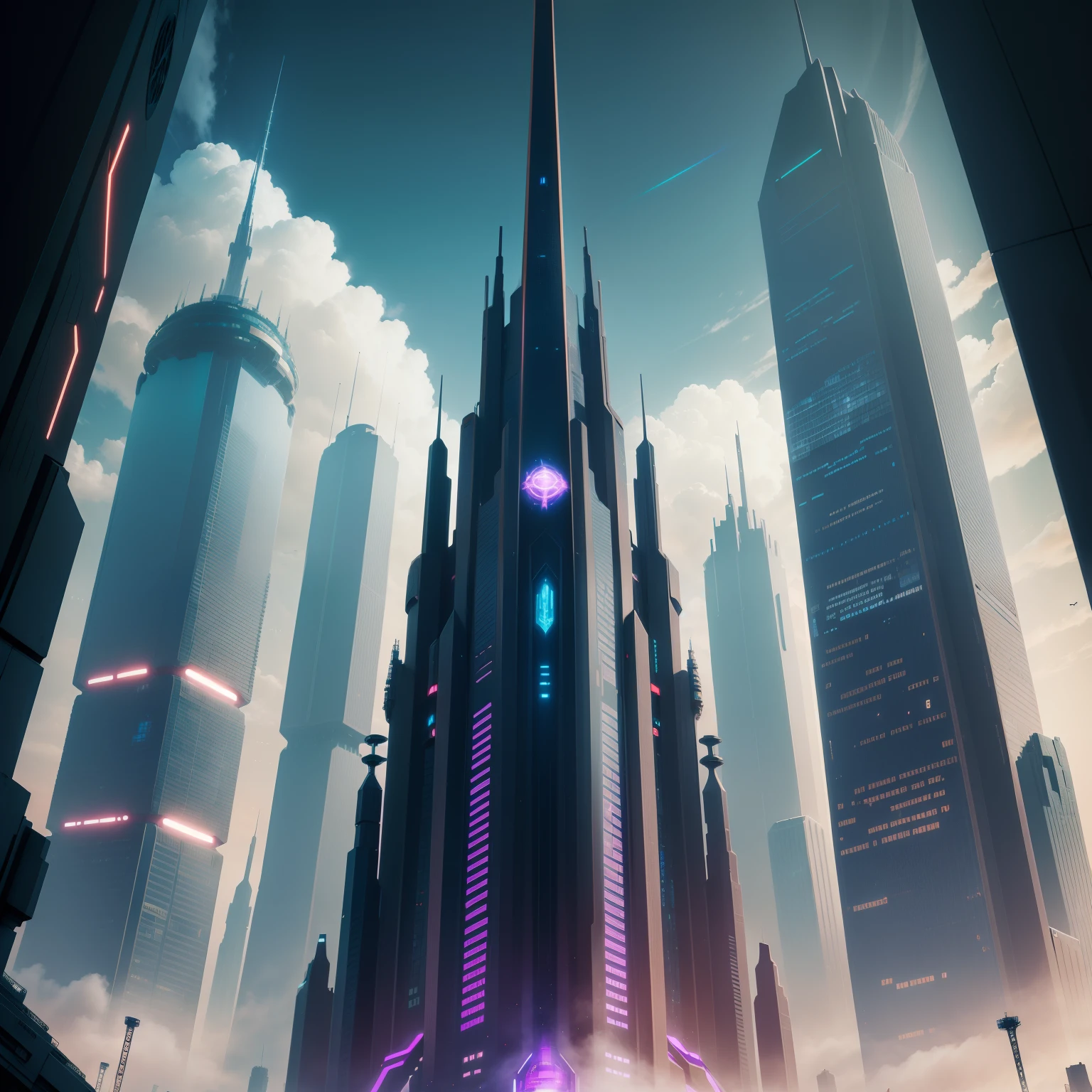 cyberpunked　epcot　Future City Skyscrapers　Super huge castle　top-quality　​masterpiece　超A high resolution　SF Utopia