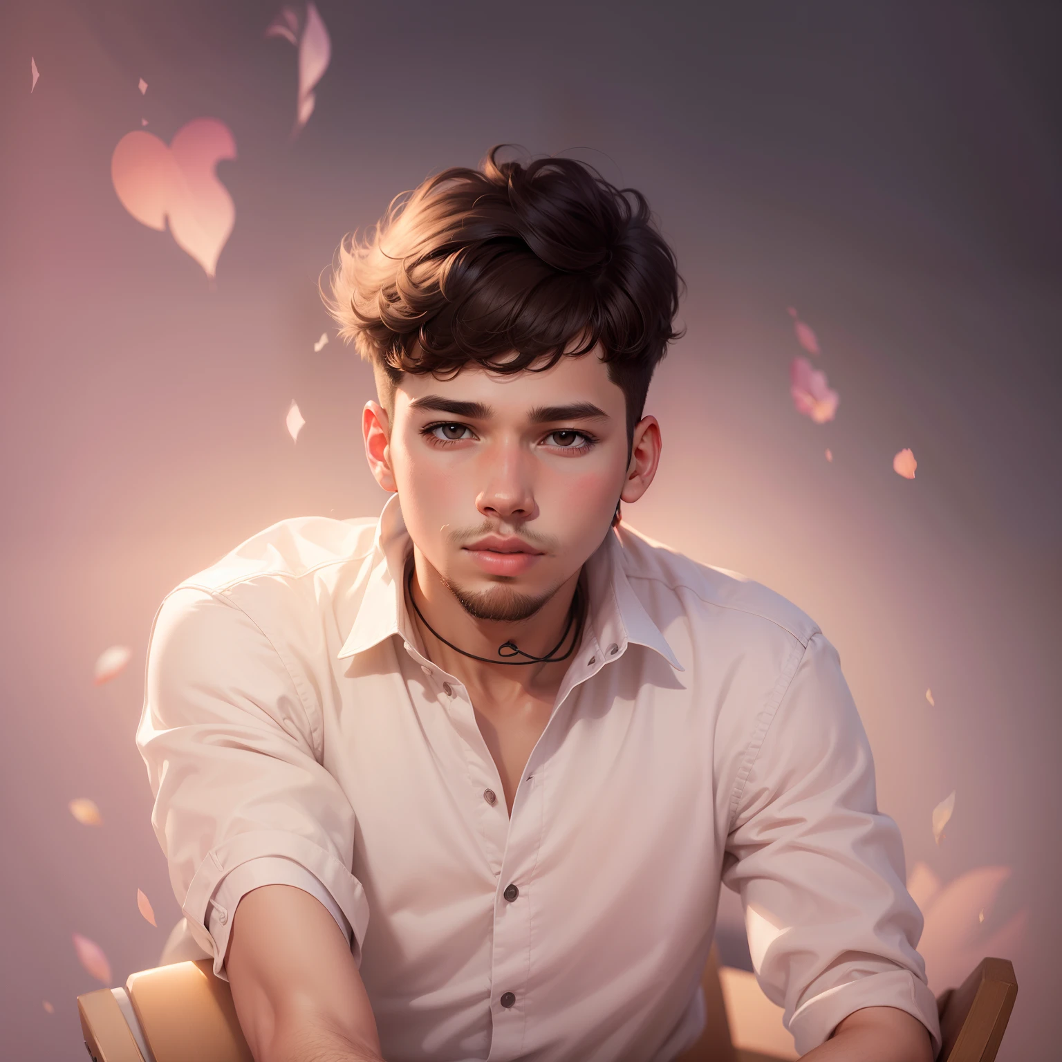 best quality, 1boy, solo, cartoon portrait , simple background, short hair, pink lips,