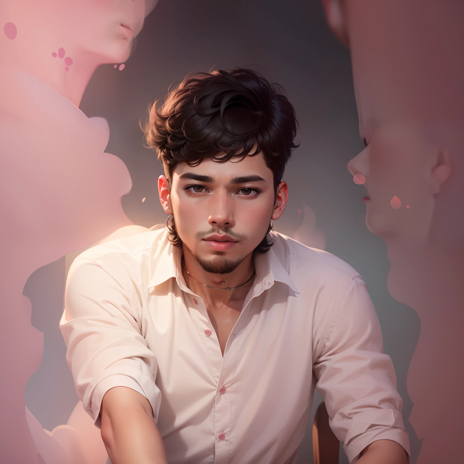 best quality, 1boy, solo, cartoon portrait , simple background, short hair, pink lips,
