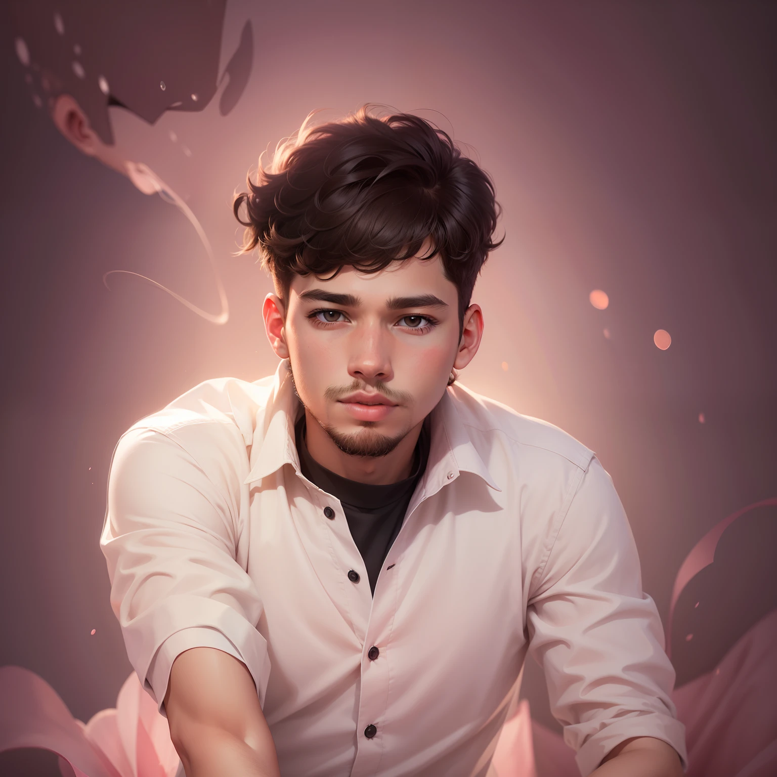 best quality, 1boy, solo, cartoon portrait , simple background, short hair, pink lips,