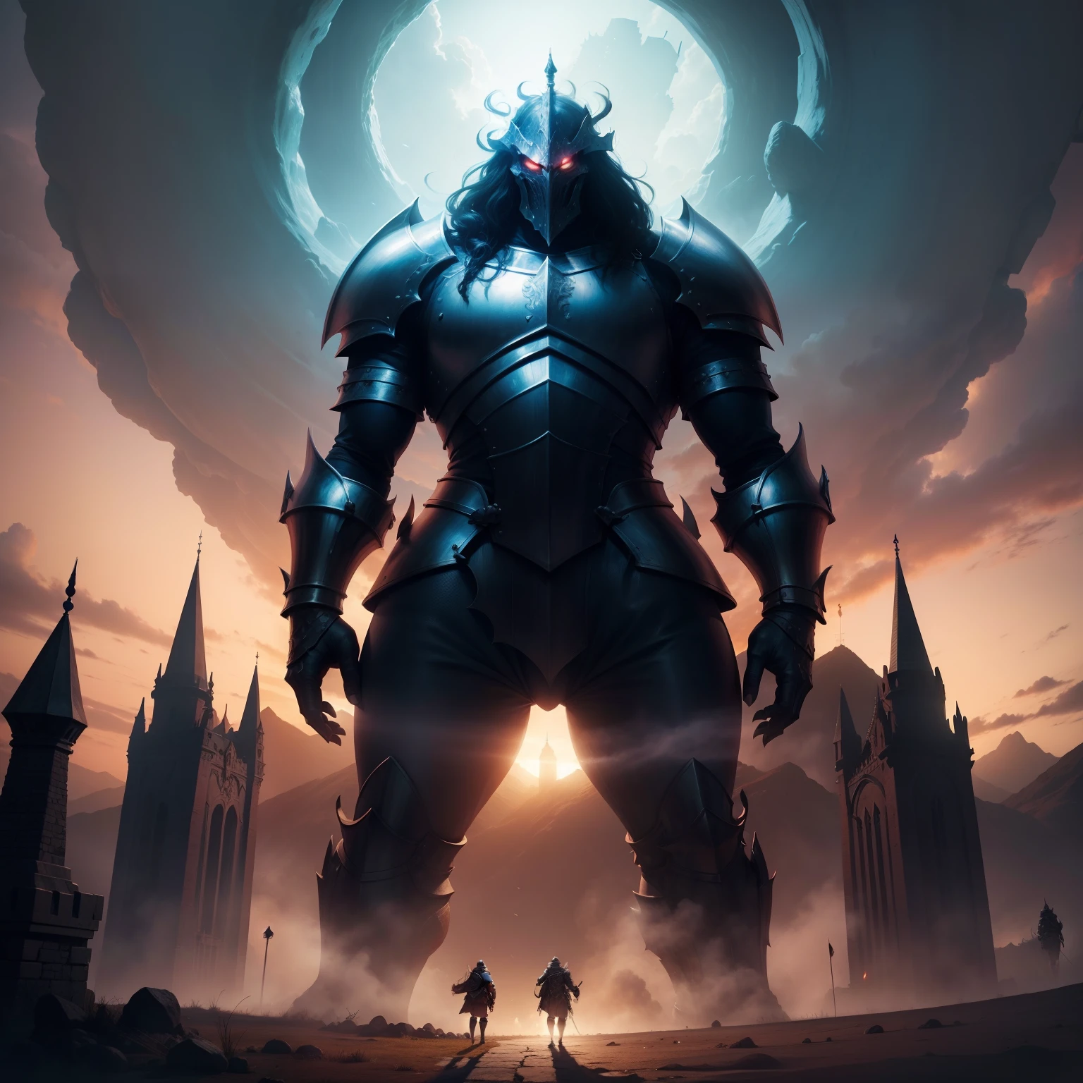 A giant monster behind and two knights in front written below Another Dimension