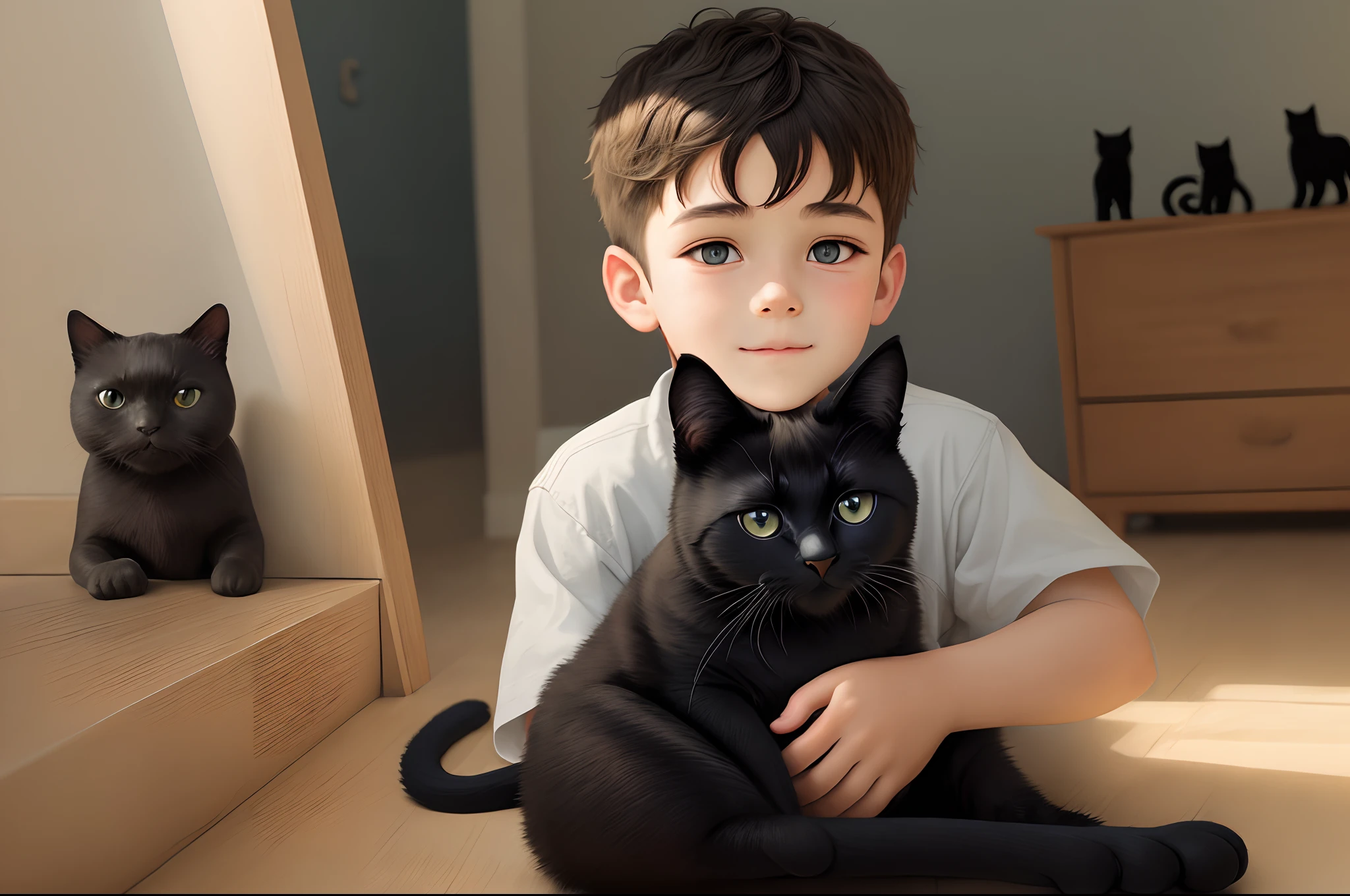 Boy holding a black cat