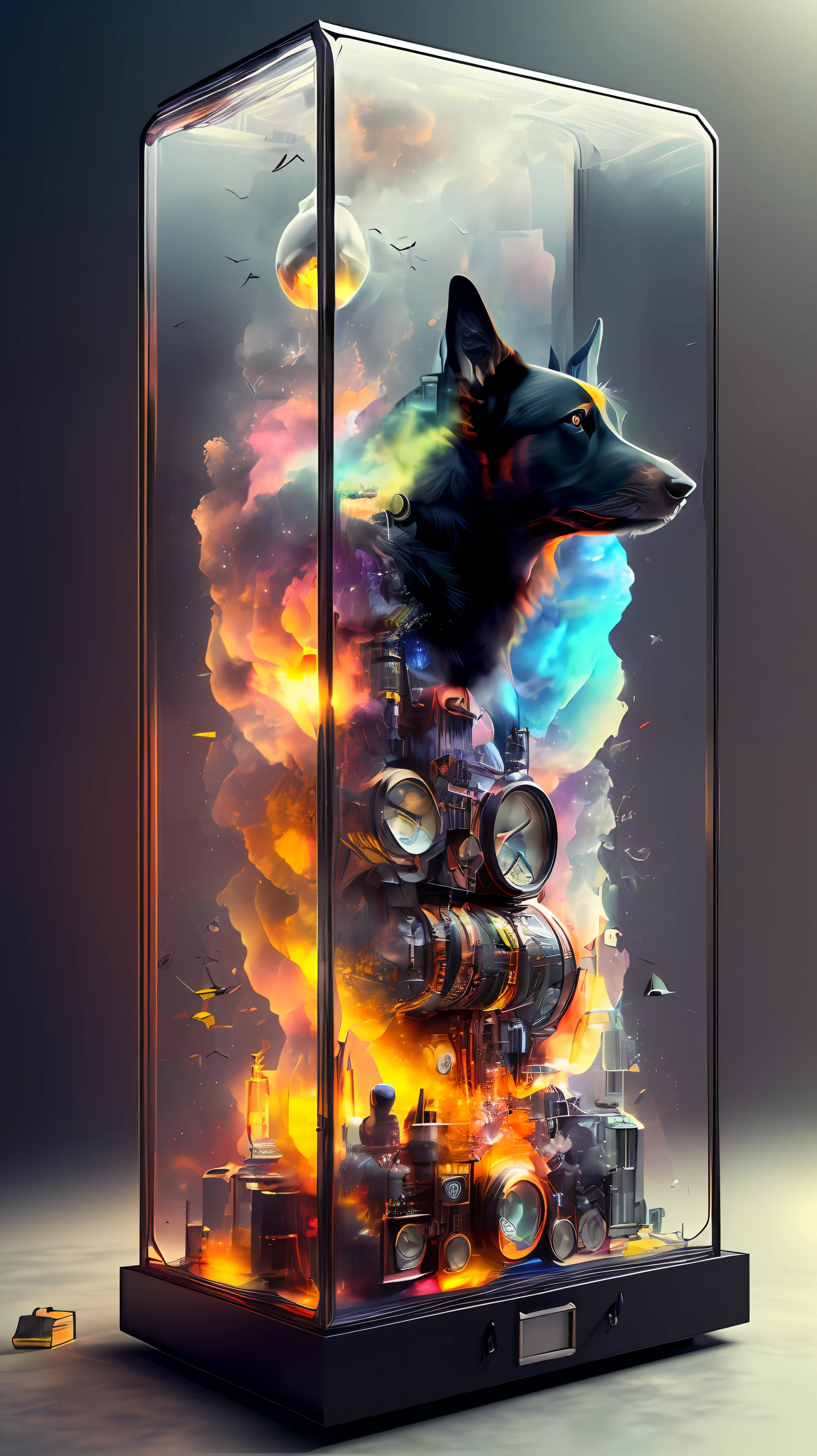 knollingcase, black dog, (((vibrant, photo realistic, realistic, dramatic, sharp focus, 8k)))