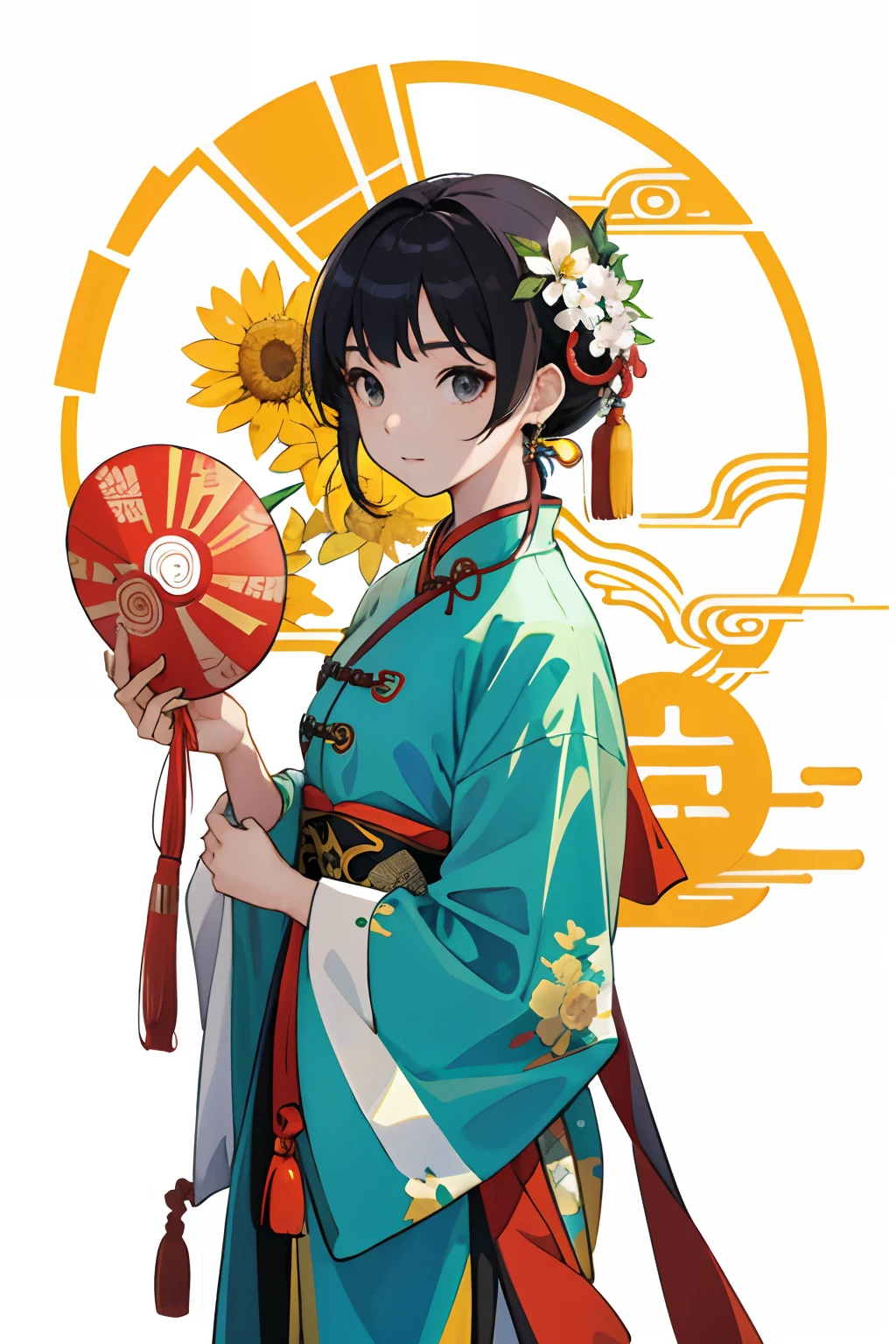 A girl, ancient Chinese costume, whole body, sunshine, clear face, clean white background, masterpiece, super detail, epic composition, ultra HD, high quality, extremely detailed, official art, uniform 8k wallpaper, super detail, 32k