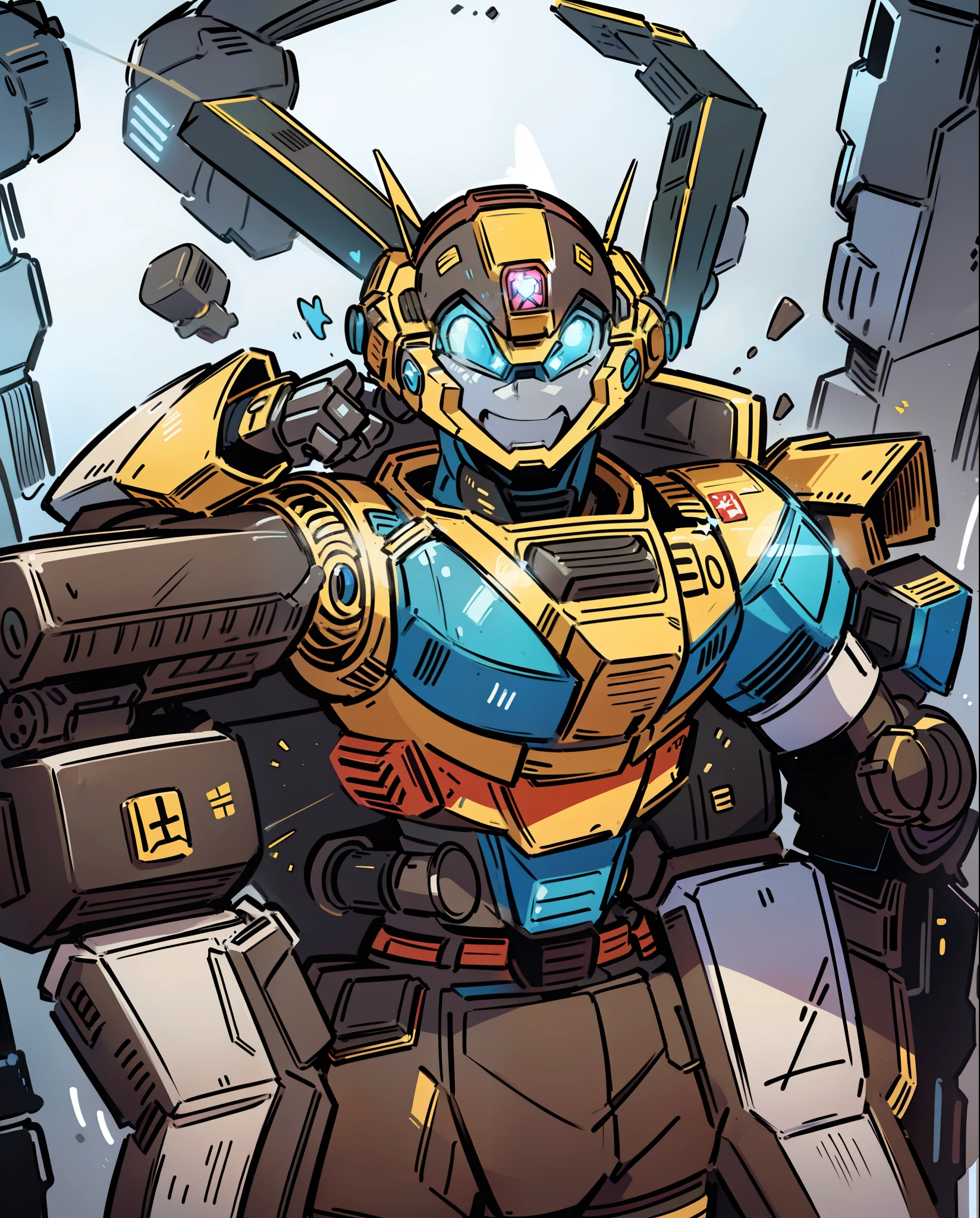 (NSFW:0.8), ((masterpiece)), best quality, a cartoon anime style, toonish style, (figure, cute, masculine, sexy, handsome ), reimagine a male mecha space ranger soldier character with a strong and heroic appearance, (futuristic armor suit:1.5), (positive expressions:2). Use the color scheme of metallic (boy color) for his armor suit. Emphasize the dynamic pose and the presence of his being a boss in the galaxies and stars in the to enhance the sense of his ready for anything in a space adventure.
