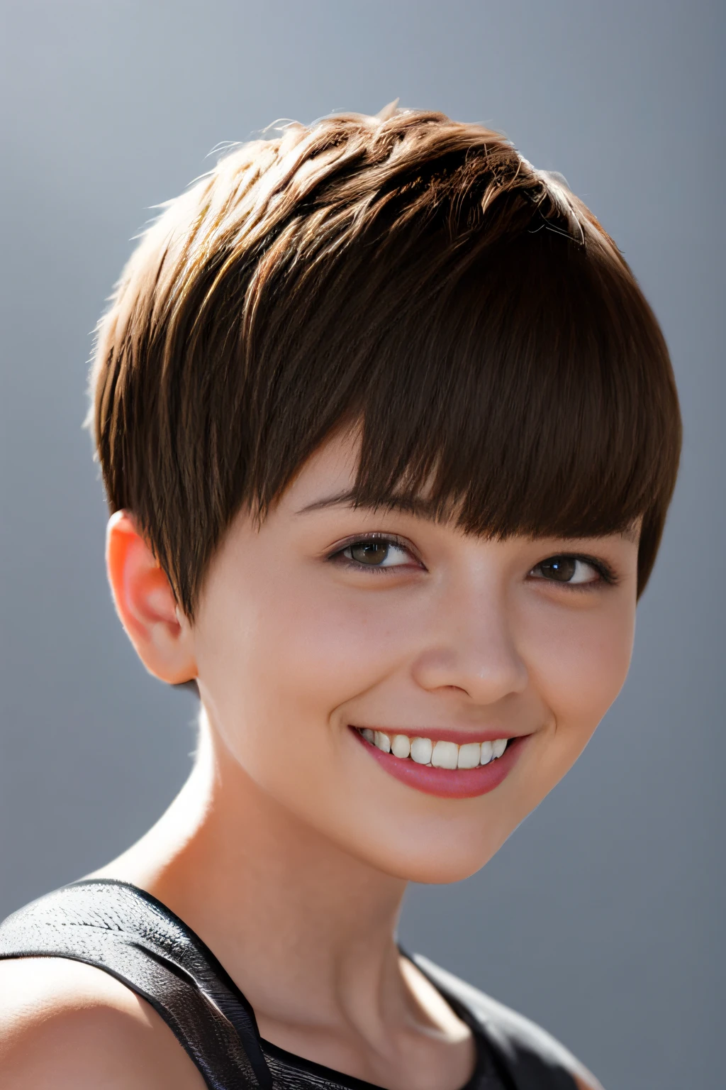 Short-haired and boyish shorthair a smile