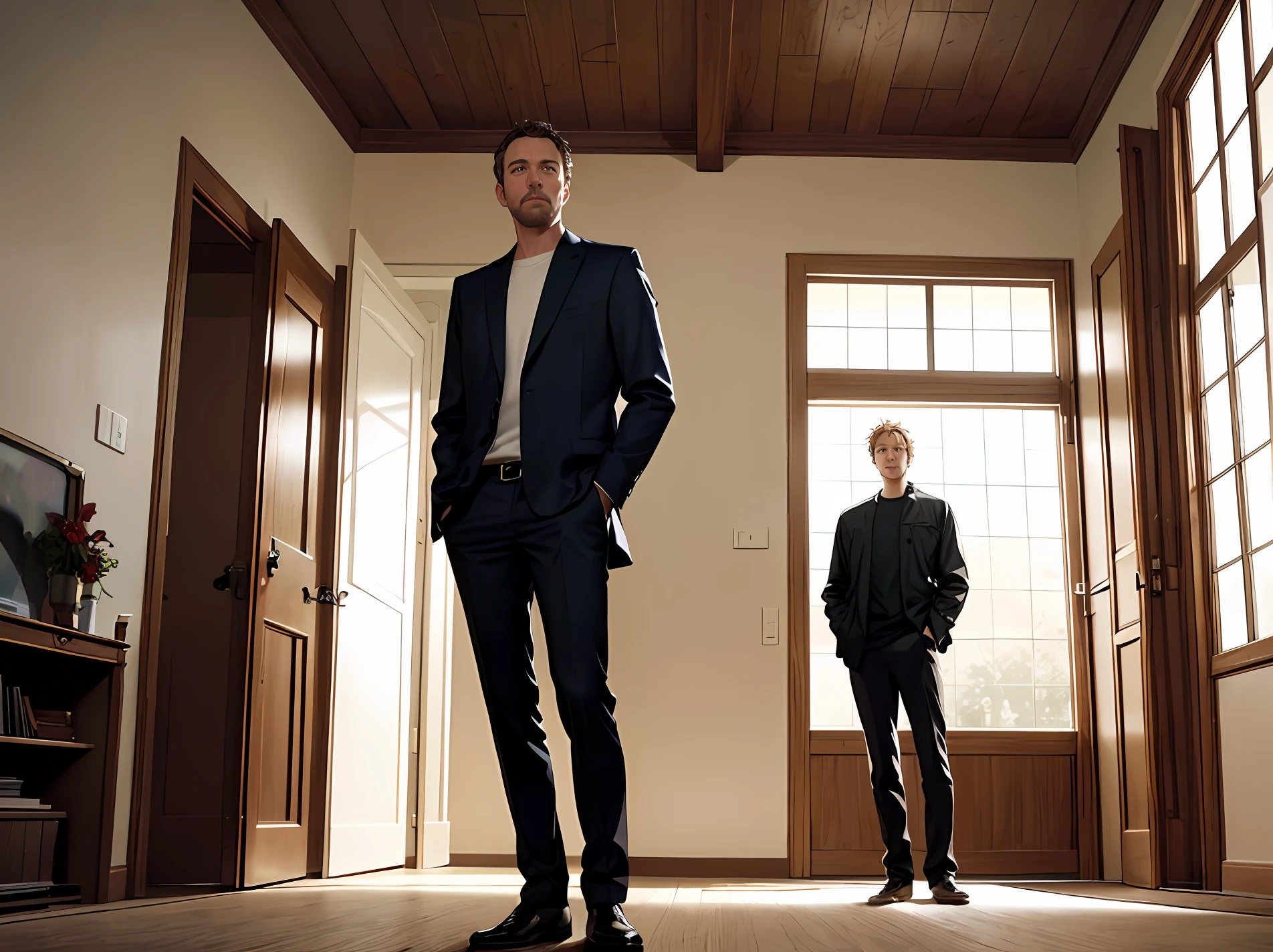 There's a man standing in front of a glass door, Digna Gvasalia, Foto de um ensaio promocional, imagem de perfil, standing in a dimly lit room, olhando heckin legal e elegante, Ensaio Promocional, Christophe Szpajdel, stable diffusion self portrait, inspirado em Agnolo Gaddi, inspirado em John E. Berninger, Foto do perfil