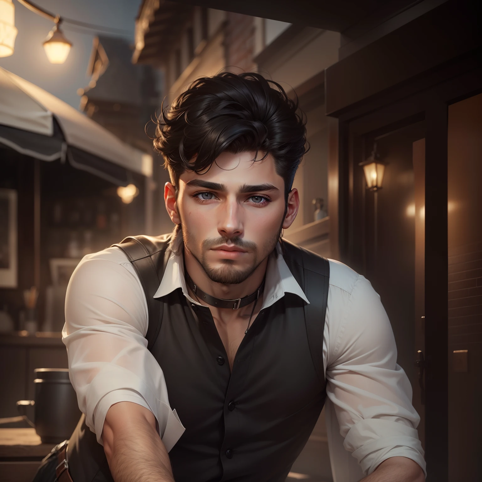 Very detailed eyes, very detailed face, best quality, super detailed (photorealistic), beautiful black eyes, very attractive man, man,