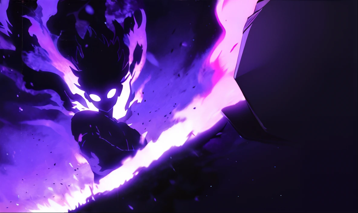 anime big breast, A man in a black suit is running in purple flames, darkness aura, purple fire powers fire swirling, Official artwork, profile picture 1024px, glowing black aura, Dark aura, Album art, Aura of evil, blue fire powers, purple fire around magic arena, Avatar image, purple fire, blazing infero, ghost of the fire spirit