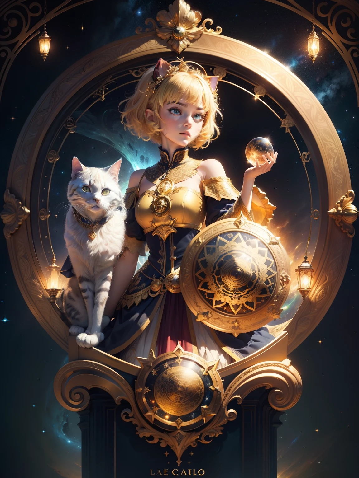 Realistic, (Masterpiece, Top Quality, Best Quality, Official Art, Beautiful and Aesthetic: 1.2), Very Detailed, Fractal Art, Colorful, Most Detailed, Leo, (Abstract Background: 1.5) (1girl: 1.3), (Cat class), yellow hair, bright eyes, earnest, combed back, short hair, , milky way, huge magical gold Leo astrolabe,dream,fantasy, gold trim,beautiful detailed sky,Style and Decoration for Leo, leo goddess,(nsfw:0.8)
delicate refective and high glass guardrail board