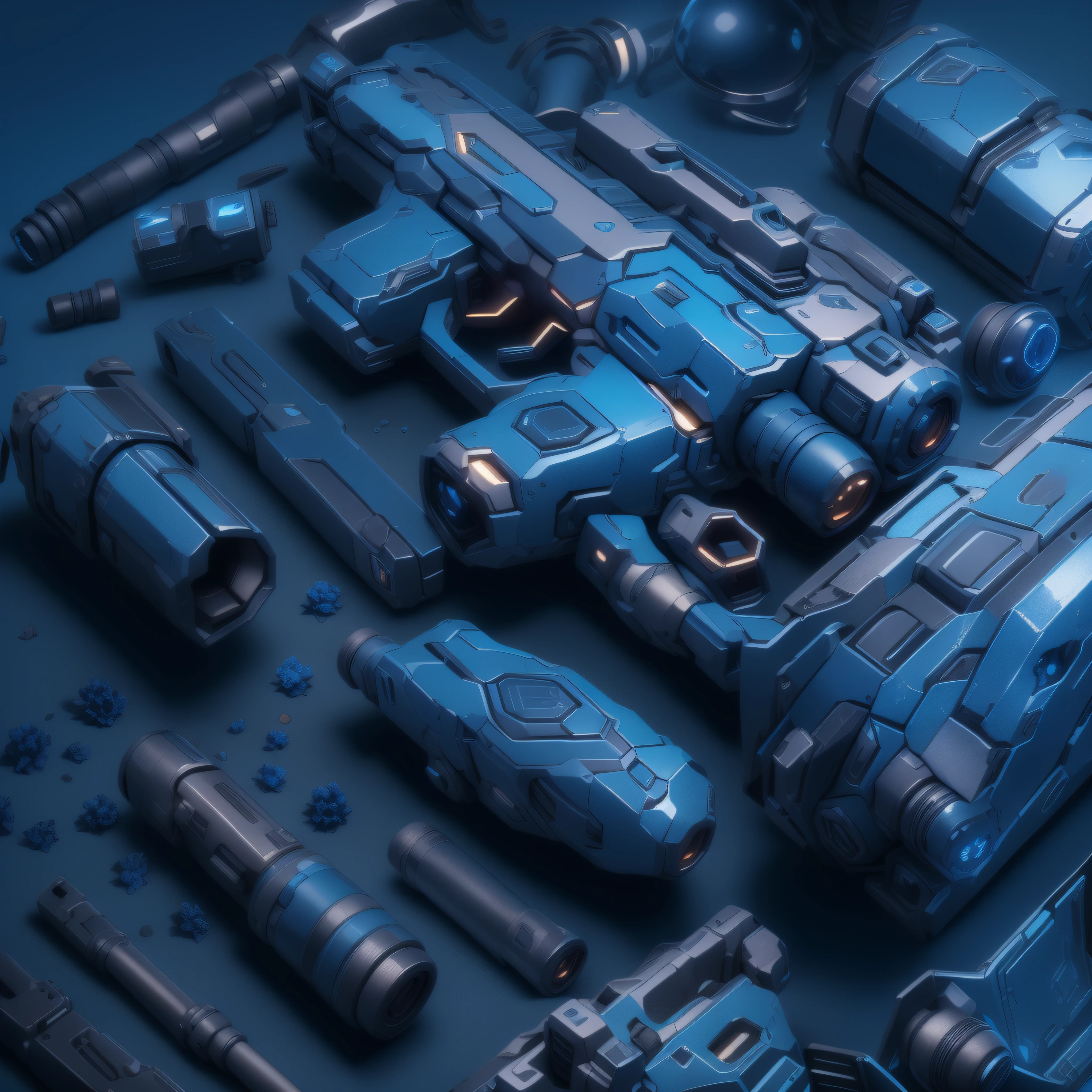 Blue Sci-fi gun,Hand grenade,(masterpiece, top quality, best quality, official art, beautiful and aesthetic:1.2),(8k, best quality, masterpiece:1.2)