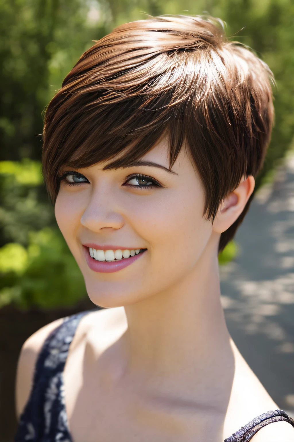 a pixie cut a smile