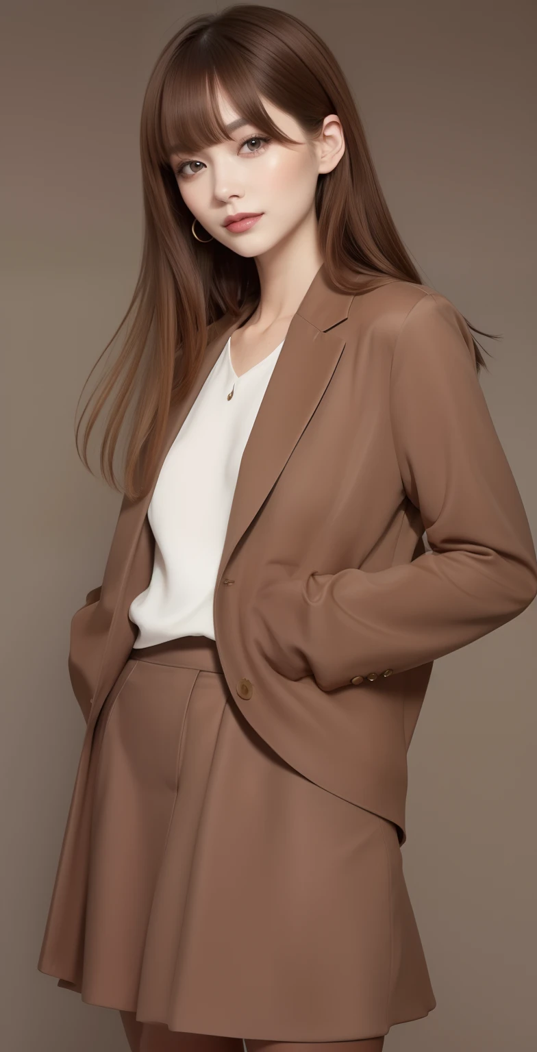 Elegant makeup, (Elegant shorthair, French Bob, Light brown hair color: 1.4)