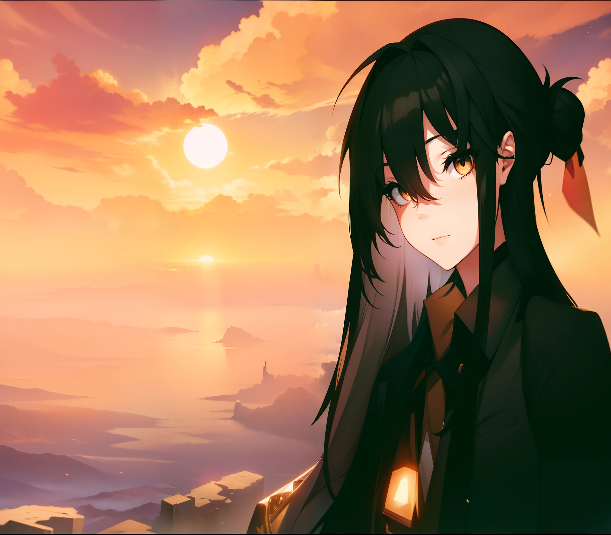 Cold eyes，gold eyes（realisticlying，photograph realistic：1.3），Extremely refined and beautiful，astounding，finedetail，（Most Best Illustration），（Best shadow），high high quality，highly  detailed，Epic，Particle effect，Dynamic effects，surround），Clouds，the sunset，sharp fokus， volume fog， 8K  UHD， digital SLR camera， high qulity， （filmgrain：1.4）， 富士XT3，offcial art， Unity8k wallpapers， ultra - detailed， Beautiful and beautiful， best qualityer， （Tangled， entangled）， （s fractal art： 1.4）， 1girll， Chino， small thighs， nabel， The is very detailed， dynamic angle， cowboy lens， （The most beautiful chaotic shape）， Flowing， （Bright colors）， overclocking， （halfway： 1.2）， （Tape： 1.3）， （Dream： 1.5）， ， 复杂， Hyper-detailing， （dent in the skin）， femele， Detailed body， （Detailed face： 1.1）， （contoured iris）， （Watercolor lenses）， （perfect  eyes）， opulent， （tmasterpiece： 1.2）， （best qualtiy：1.2）