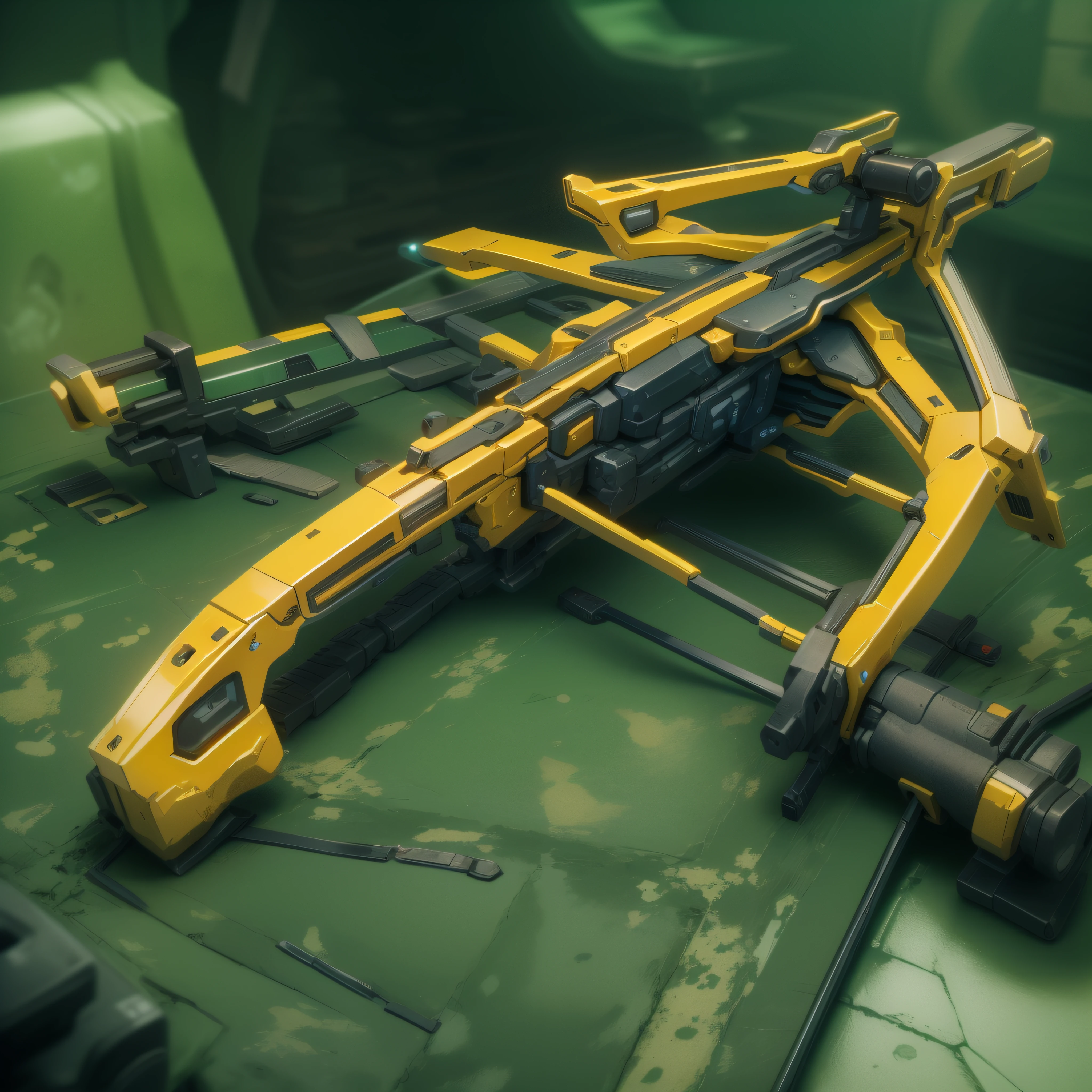 Yellow Sci-fi crossbow,(masterpiece, top quality, best quality, official art, aesthetic:1.2),(8k, best quality, masterpiece:1.2)