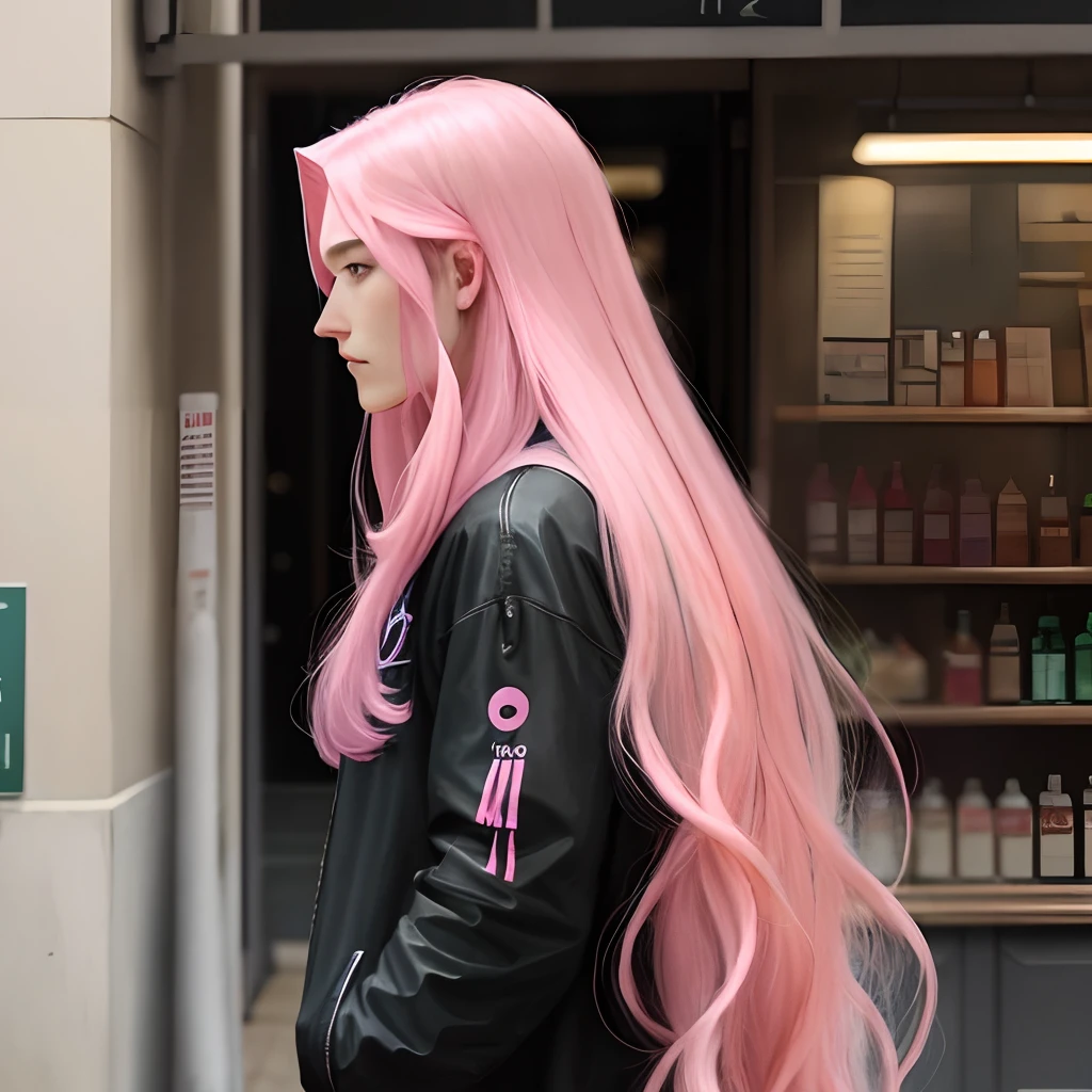 Long pink hair man