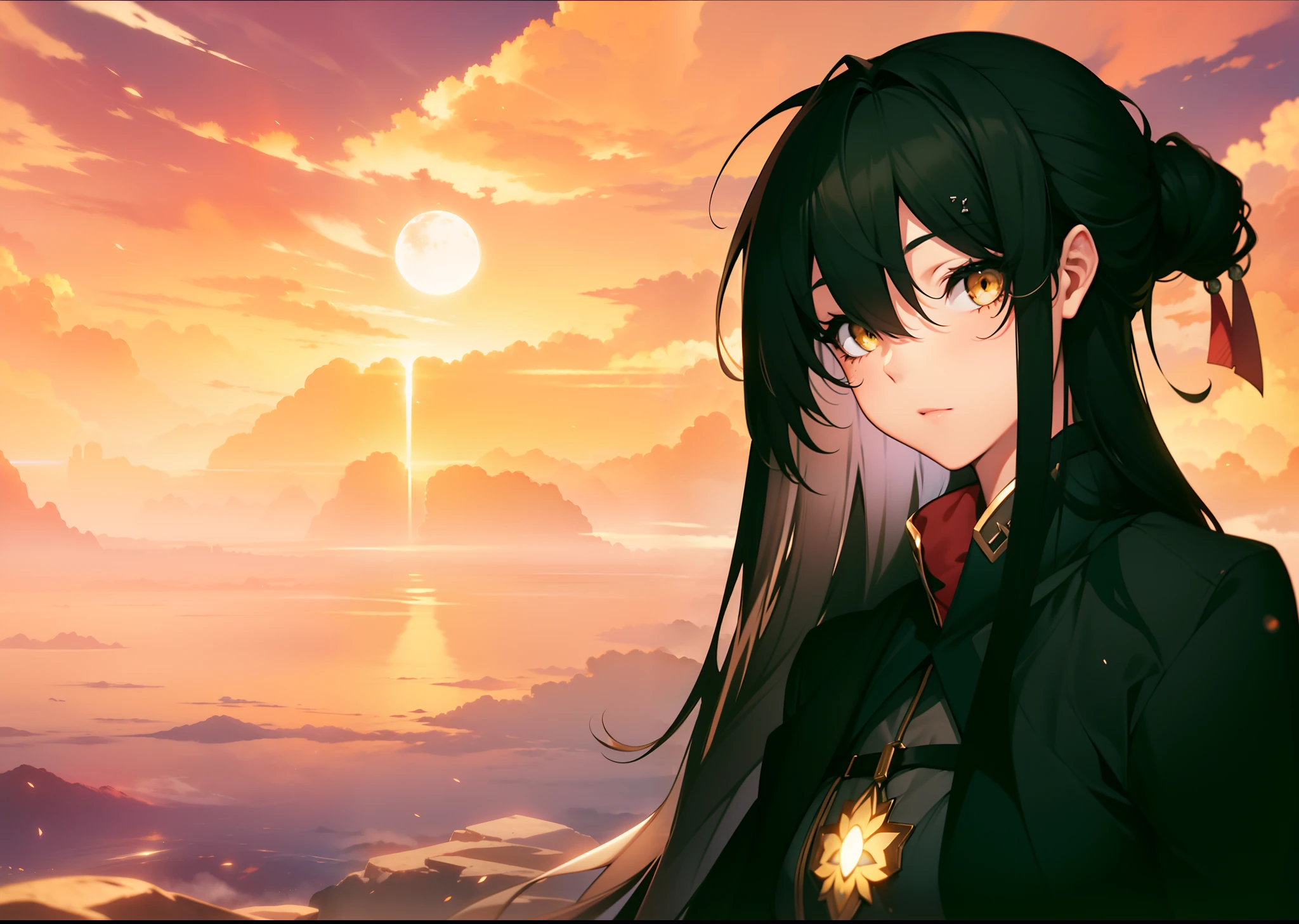 Cold eyes,Yellow eyes,(realisticlying,photograph realistic:1.3),Extremely refined and beautiful,astounding,finedetail,(Most Best Illustration),(Best shadow),high high quality,highly detailed,Epic,Particle effect,Dynamic effects,surround),Clouds,the sunset,sharp fokus, volume fog, 8K UHD, digital SLR camera, high qulity, (filmgrain:1.4), 富士XT3,offcial art, Unity8k wallpapers, ultra - detailed, Beautiful and beautiful, best qualityer, (Tangled, entangled), (s fractal art: 1.4), 1girll, Chino, small thighs, nabel, The is very detailed, dynamic angle, cowboy lens, (The most beautiful chaotic shape), Flowing, (Bright colors), overclocking, (halfway: 1.2), (Tape: 1.3), (Dream: 1.5), , 复杂, Hyper-detailing, (dent in the skin), femele, Detailed body, (Detailed face: 1.1), (contoured iris), (Watercolor lenses), (perfect eyes), opulent, (tmasterpiece: 1.2), (best qualtiy:1.2)