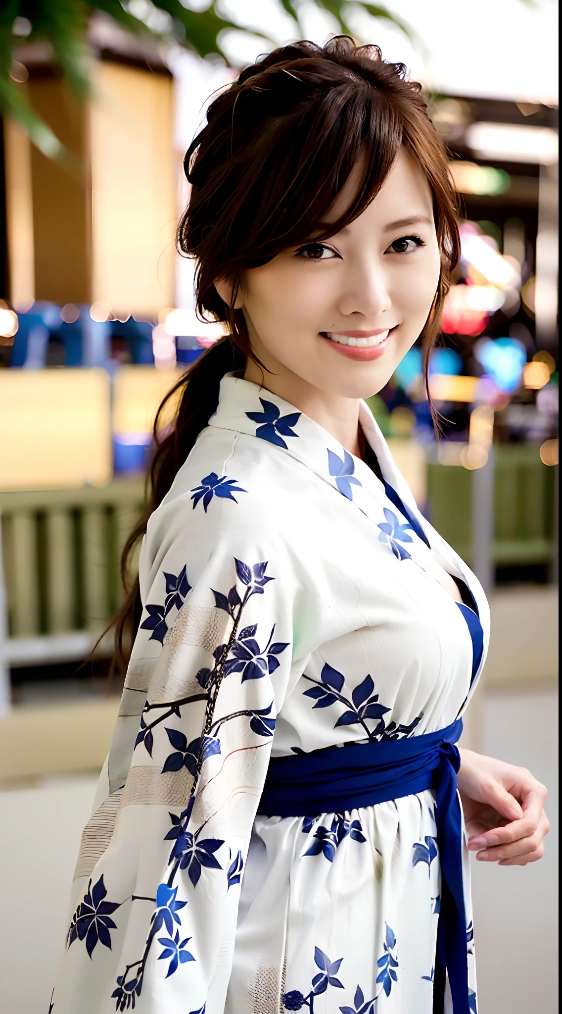 best quality, photorealistic, 8k, high res, 1girl, woman, (skindentation), (professional lighting), (kimono:1.74), gorgeous, (1girl eyes looking at viewer:1.54), ((looking at viewer:1.6)), (looking at the camera), photorealistic, (bokeh), (dynamic pose:1.2), masterpiece, intricate, realistic, sharp focus, award-winning photograph,smile, cute breasts,