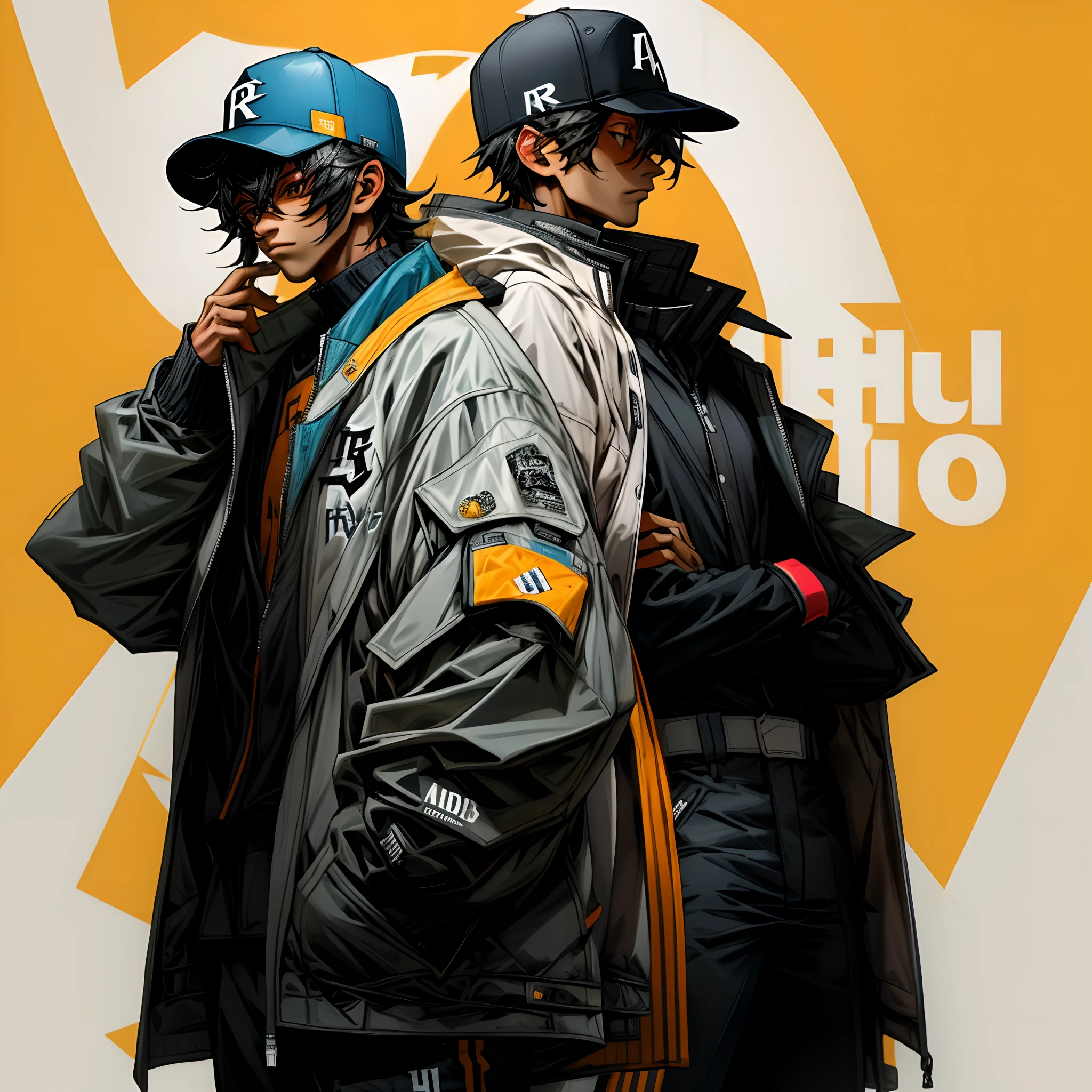 The man wears a black and white jacket，There is a word on it, Streetwear on R, Stylish outerwear,Baseball uniforms