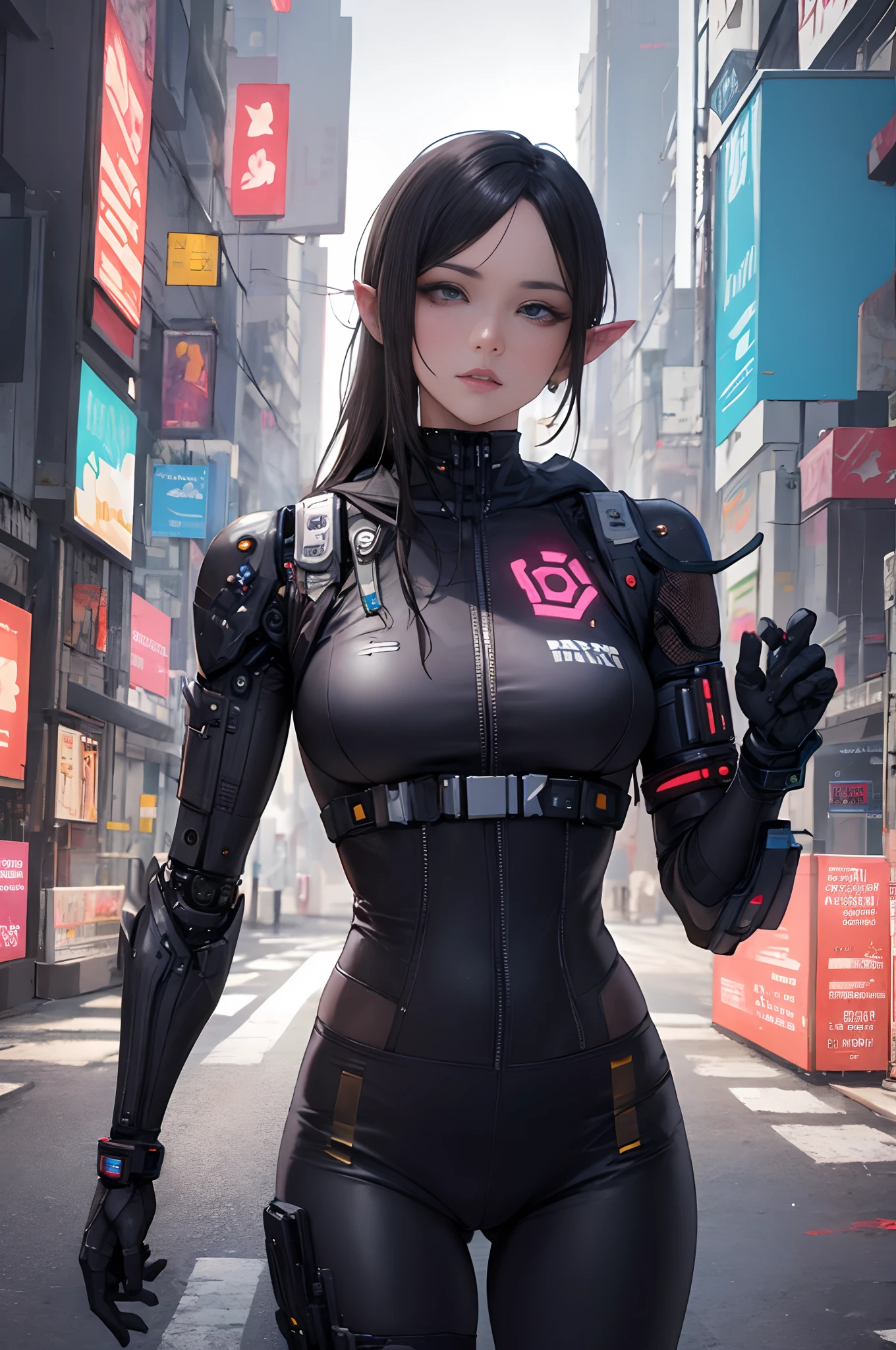 mulher arafed em uma roupa preta e dourada andando por uma rua, em cyberpunk city, of a beautiful female warframe, oppai cyberpunk, cybernetic suit, Cidade Cyberpunk Suja, em uma cidade cyberpunk, cyberpunk robotic elvish queen, em uma cidade cyberpunk, em uma cidade cyberpunk, clothed in cyber armour, estilo cyberpunk hiper-realista, em uma Cidade Cyberpunk Futurista