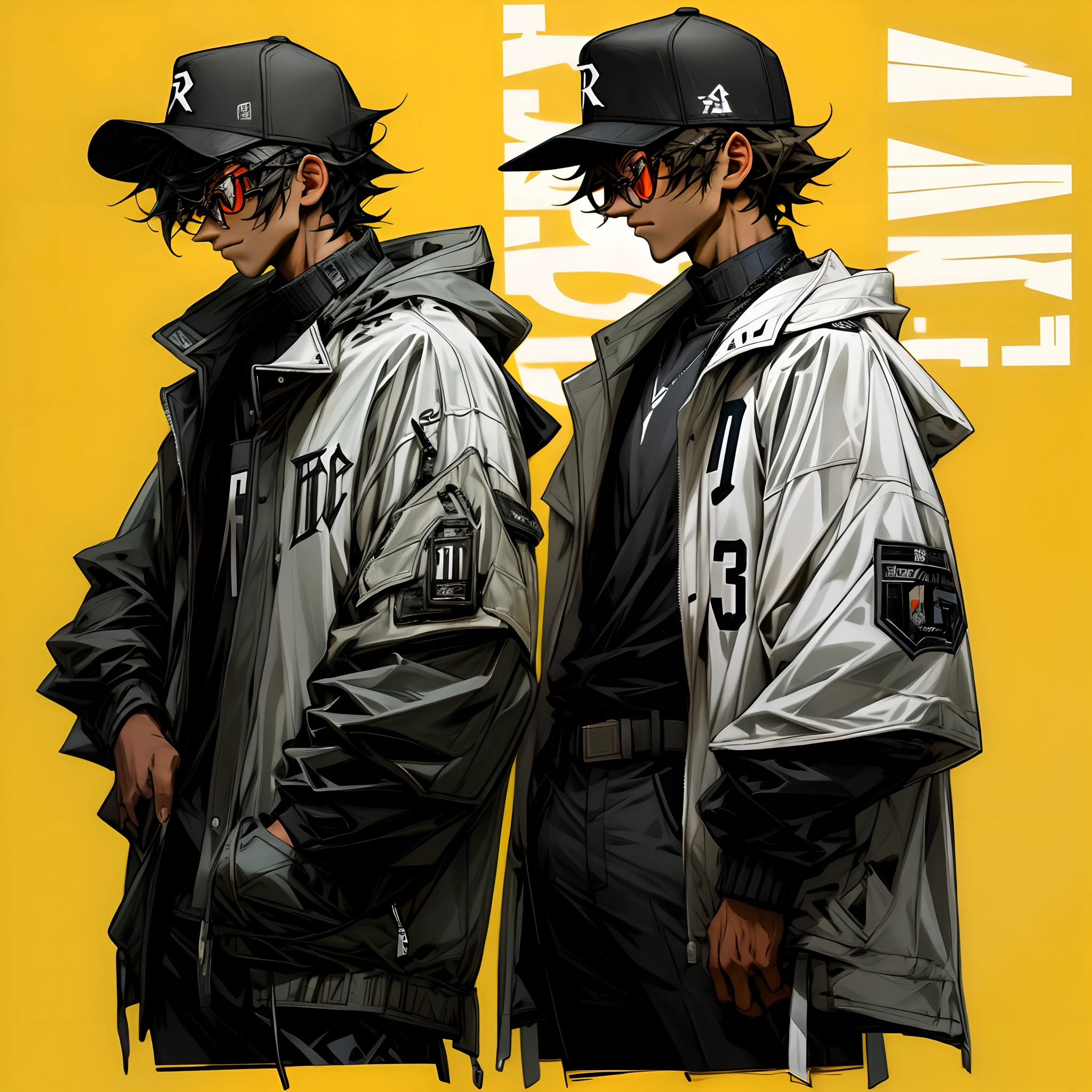 The man wears a black and white jacket，There is a word on it, Streetwear on R, Stylish outerwear,Baseball uniforms