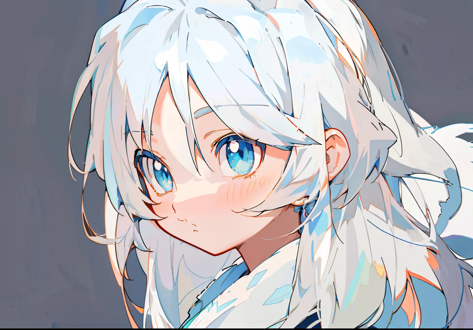Anime boy with long white hair and blue eyes standing in front of blue sky, Cute anime wolf-eared girl, Beautiful anime girl, an anime portrait of cirno, White-haired fox, Holo is a wolf girl, Anime moe art style, Sky blue eyes