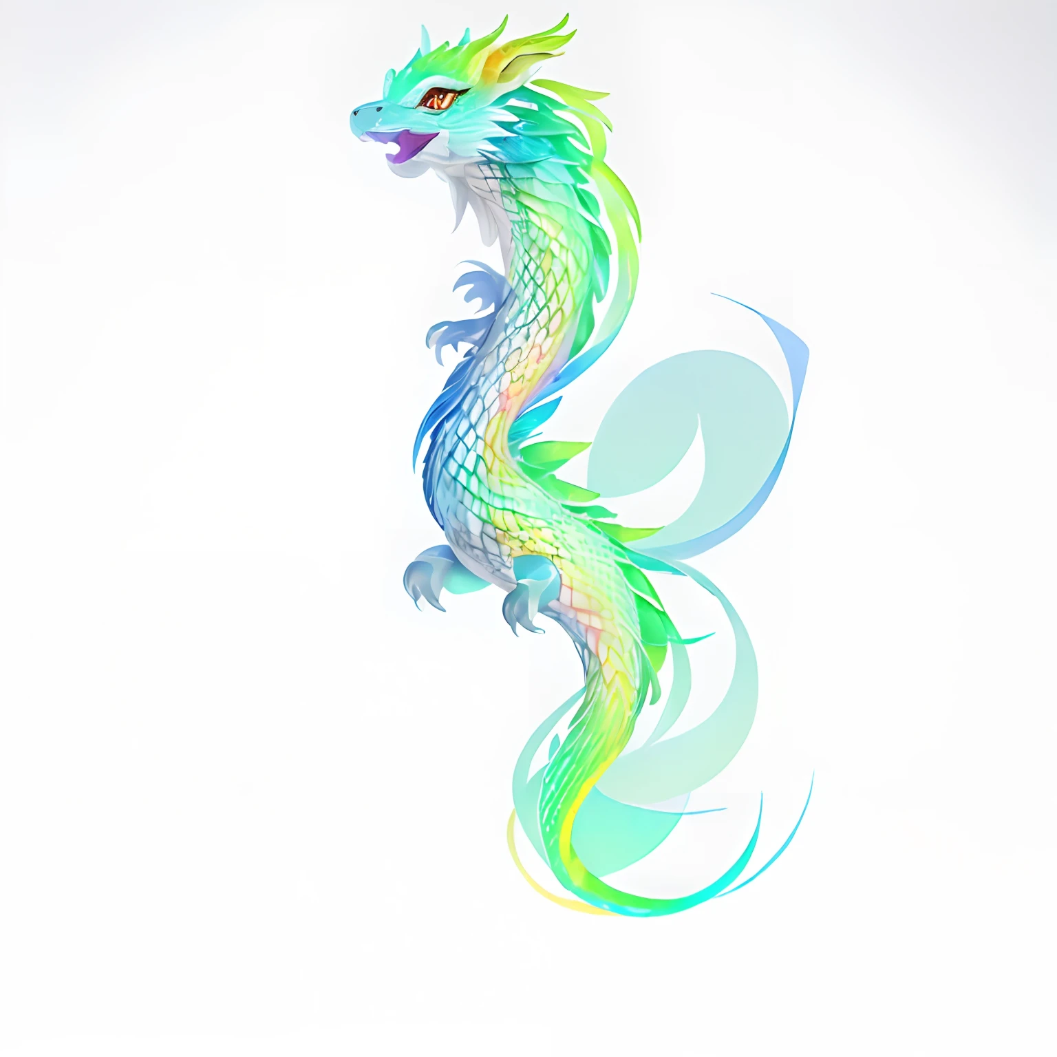 (White background:1.5), No background, Best Quality, masutepiece, 超A high resolution, (Photorealistic:1.4), Cute and adorable Asian dragon with gradient color scale, beautiful concept art, (very short limbs:1.3), Detailed illustrations, synchromism, Irridescent color, Farbe, iridescent