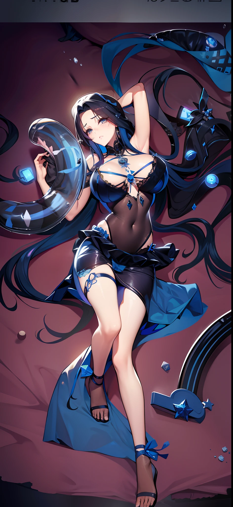 A beauty in stockings,a matural female,Blue translucent miniskirt,cabelos preto e longos,fearful expression,Tears in the eyes,very photoreal