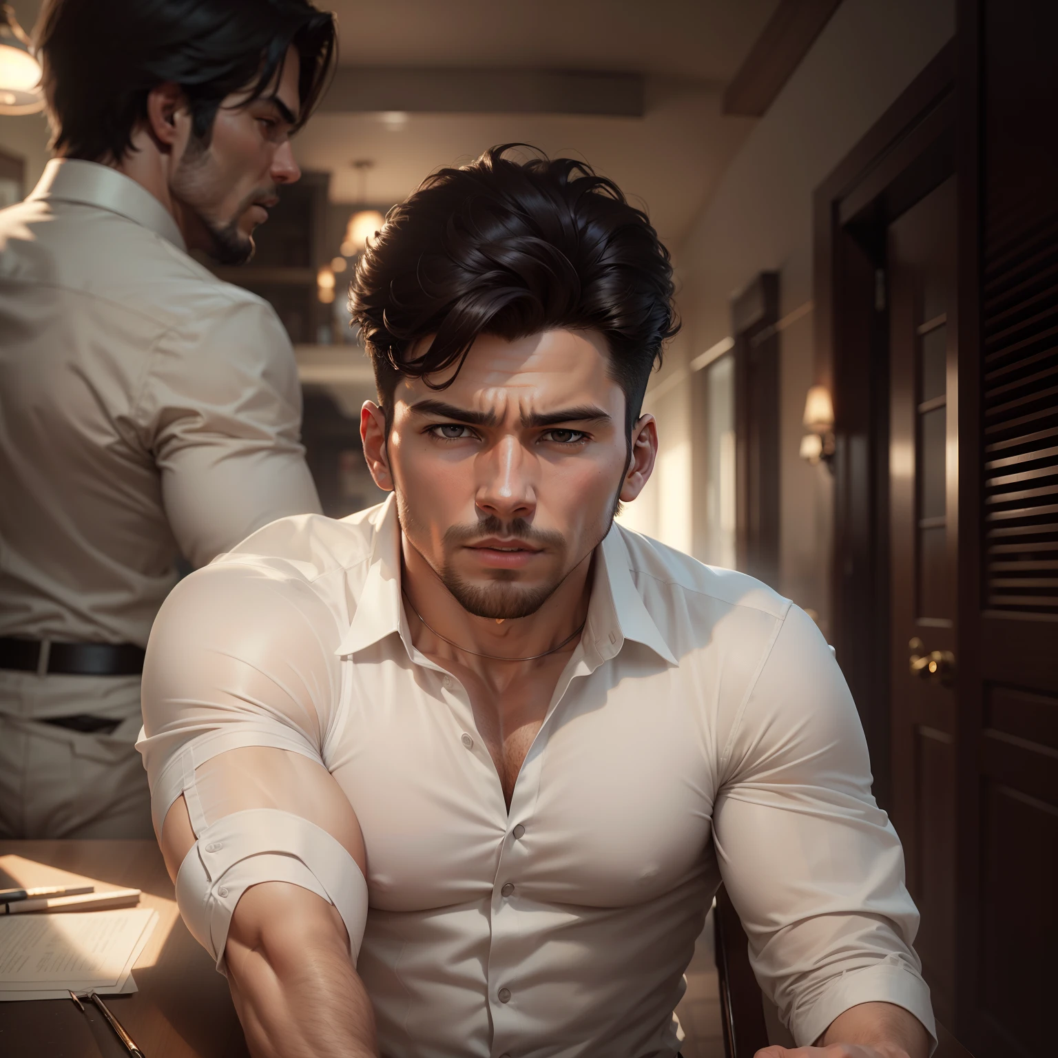 1man,
a 30 y.o muscular male wearing long-sleeve white shirt and tie, wearing leather shoes, full body,
soft lighting,
masterpiece, best quality, 8k uhd, dslr, film grain, Fujifilm XT3 photorealistic painting art by midjourney and greg rutkowski