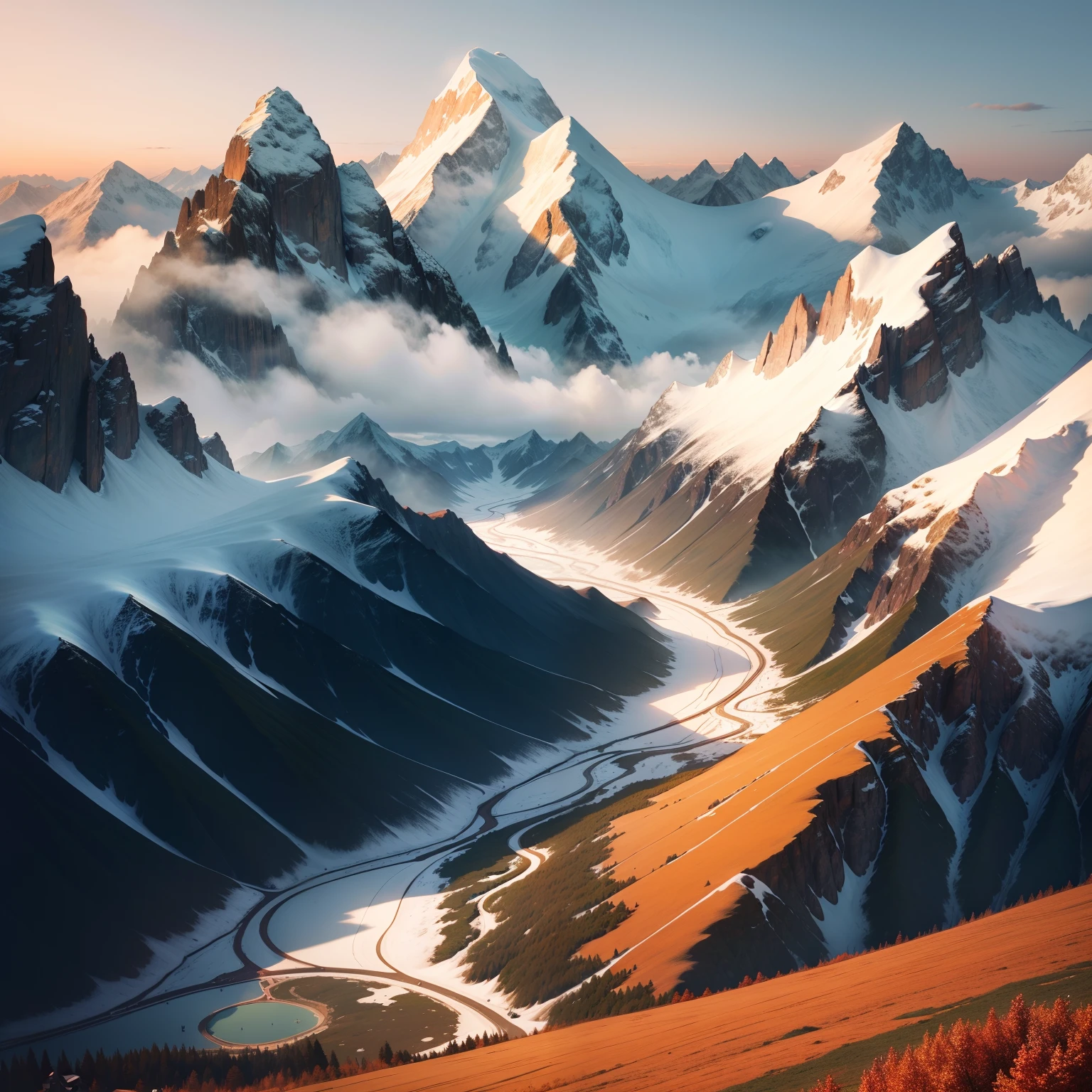 mont、alps、ren、Beautiful mountains、The view is amazing.、Colored leaves、top-quality、masterpiece、超A high resolution、great outdoors、mountaineering