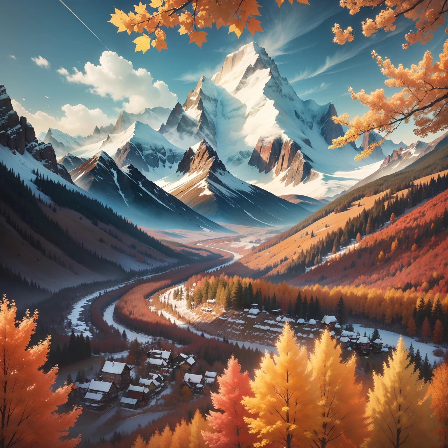 mont、alps、ren、Beautiful mountains、Colored leaves、top-quality、​masterpiece、超A high resolution、great outdoors、