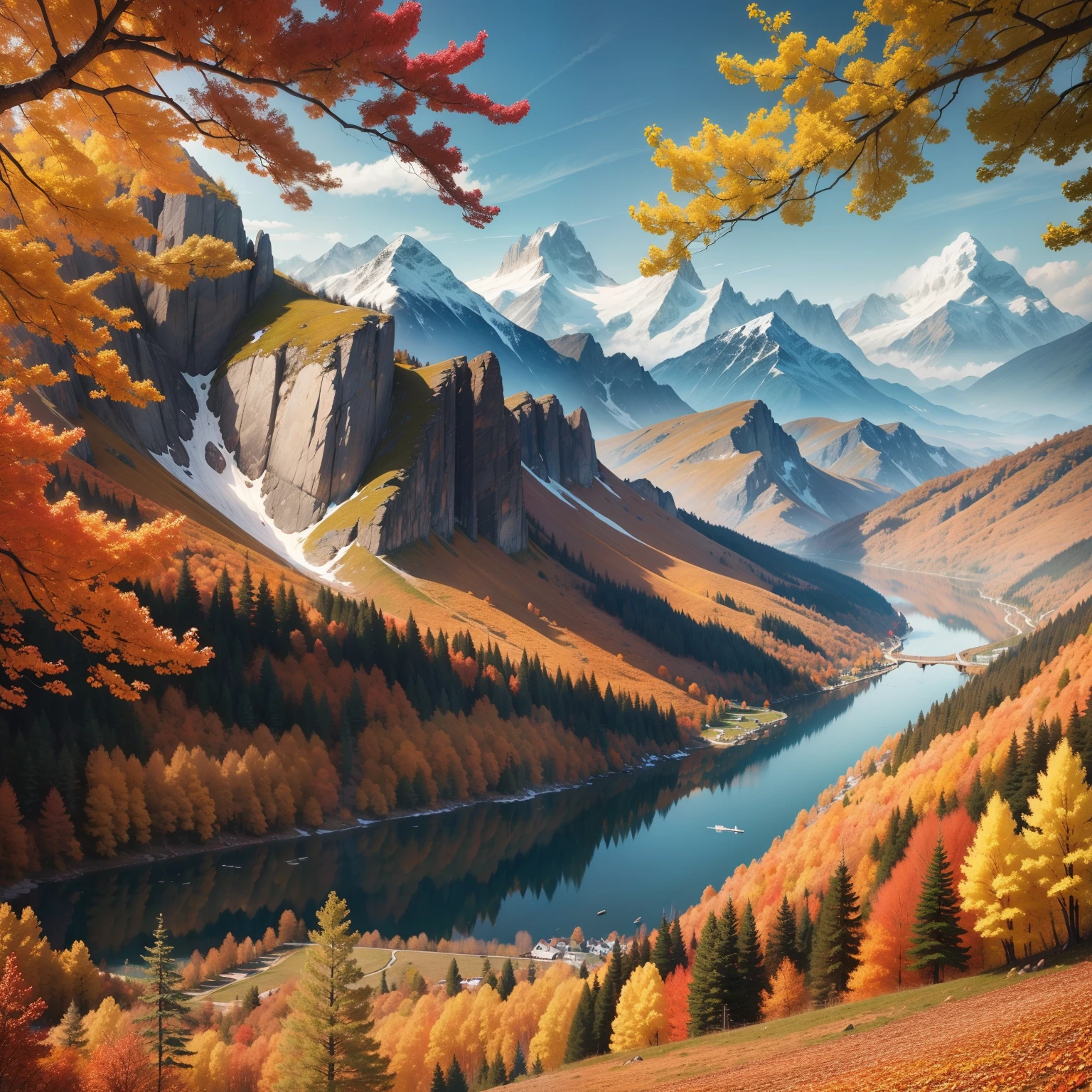 mont、alps、ren、Beautiful mountains、Colored leaves、top-quality、​masterpiece、超A high resolution、great outdoors、