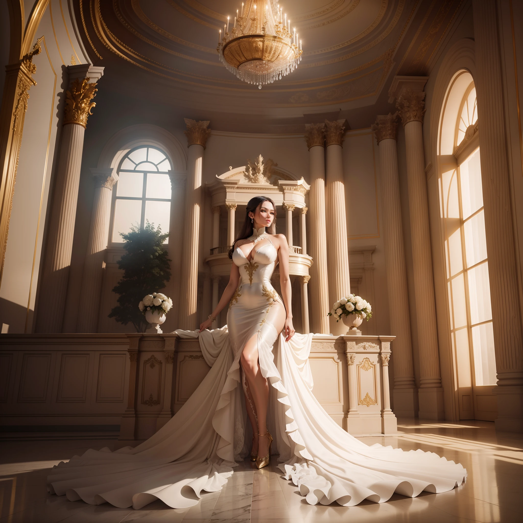 Create a stunning image of an impressive mansion. We look for a visual representation that captures the grandeur, elegance and luxury associated with a mansion with furniture.8k