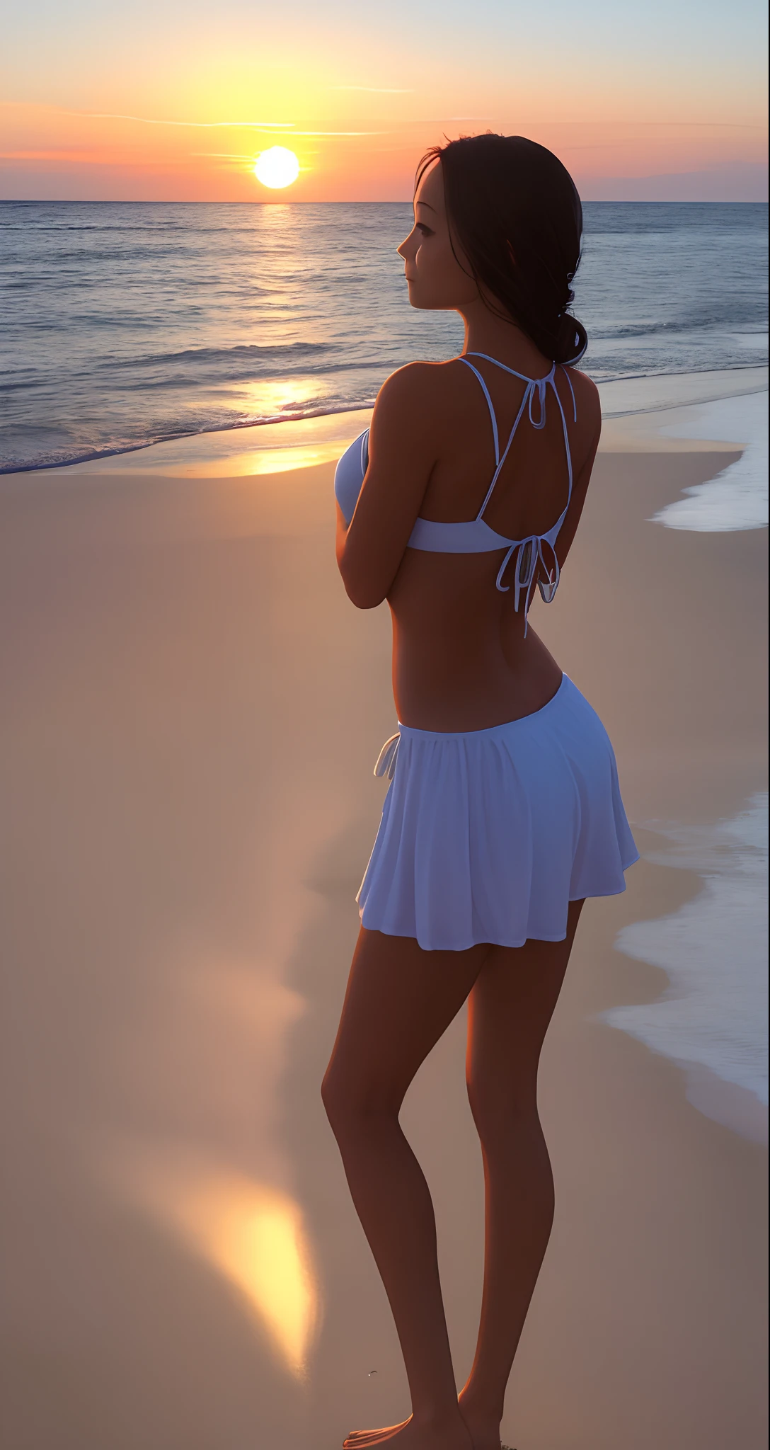 beachside，setting sun，Pure girl