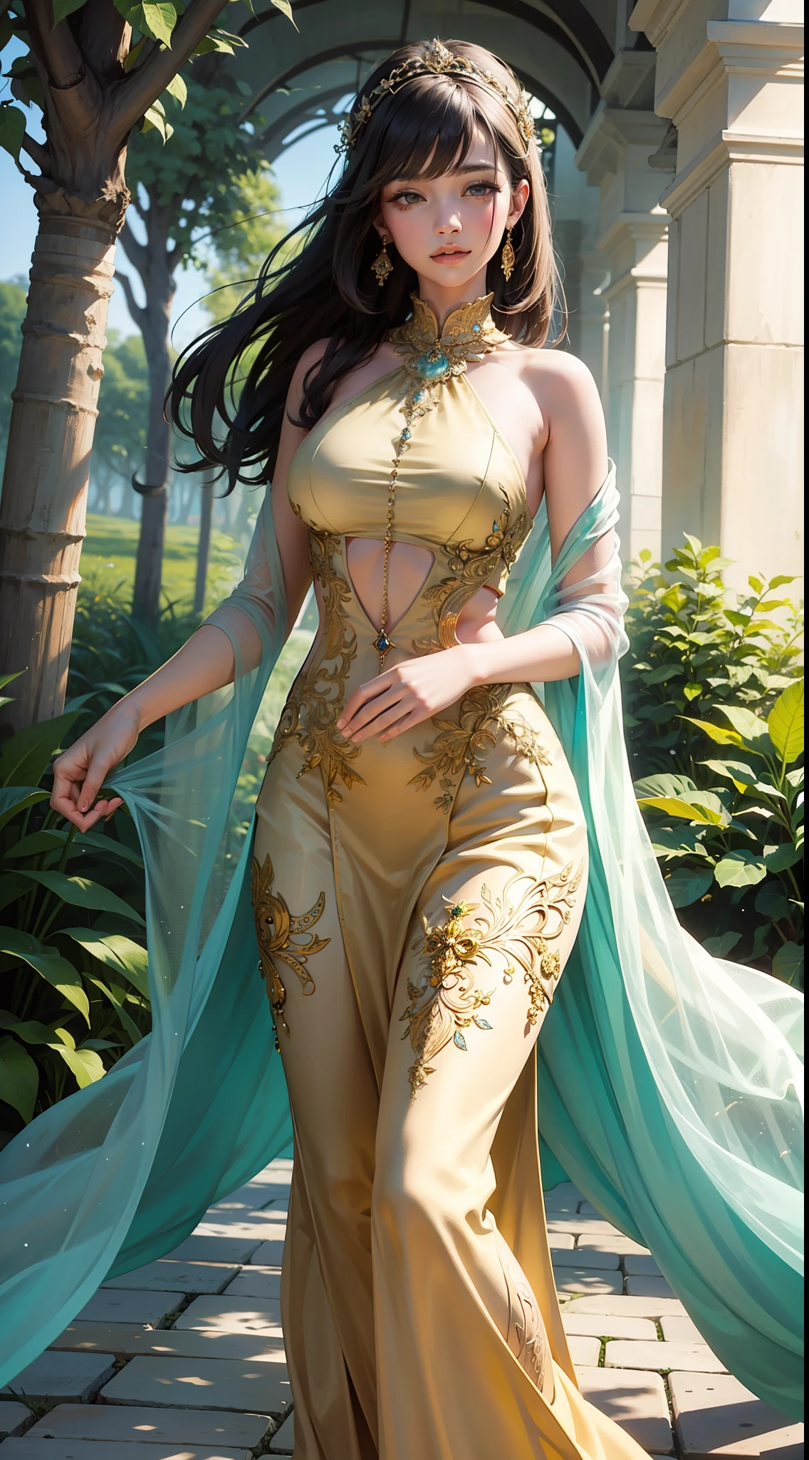 Beautiful woman in intricate Nature-Inspired and Organic Outfit