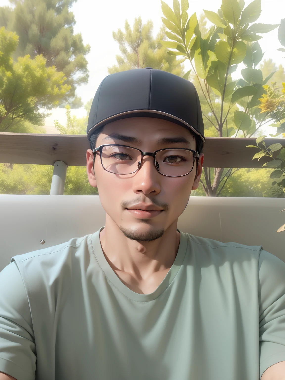 arafed man wearing glasses and a hat sitting on a bench, 2 7 years old, 2 8 years old, 2 9 years old, 3 2 years old, 2 3 years old, andrew thomas huang, 2 4 years old, 38 years old, yanjun chengt, 3 6 years old, reuben wu, christopher cao, 2 2 years old