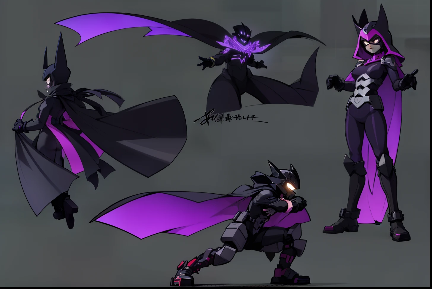 My Academia Hero style, Anime Girl, Female, wide thighs, wide hips, Large breast, trending on artstation pixiv, (full body shot:0.5), Masterpiece, fullbody suit, Hero costume, Head Covering, Helmet, Face Covering, Mask, Perfect Anatomy, Super Detailed, Covered Face, Black Mask, Black Mask,Long Black Hair, Hero Costume, Purple Double Breasted Jacket, Black Pants, Purple Knee Boots, Purple Knee Pads, Black Shin Pads, Gloves Blacks, Black Elbow Pads, Black Shoulder Pads, Long Purple Cloak, High Neck Cloak, wide-brimmed purple hat,