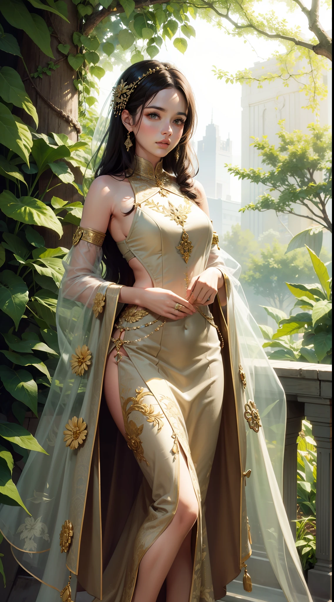 Beautiful woman in intricate Nature-Inspired and Organic Outfit
