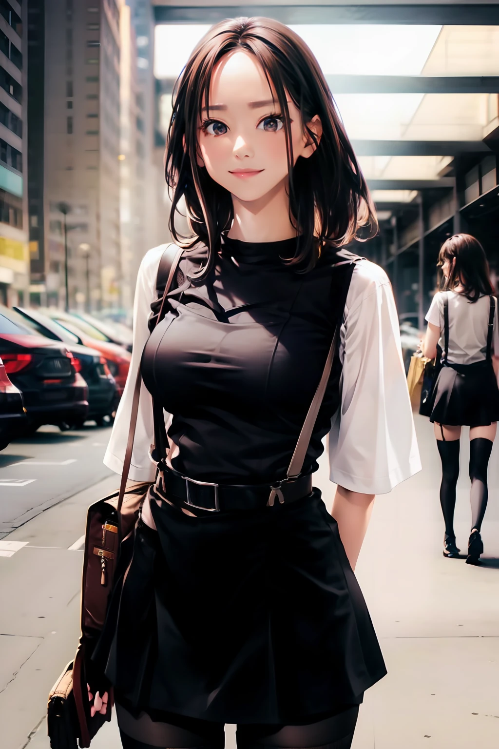 Colossal tits suspenders garterbelts Black Socks Black tank top a miniskirt Brown hair Gray eyes length hair Forehead Central Department morning glow