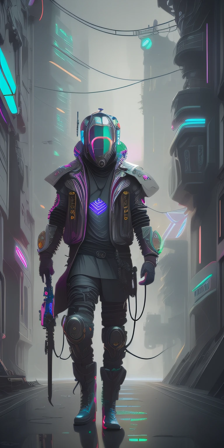 Detailed Ghotic Medieval portrait of  cyberpunk style , futuristic (neon :1.1)reflective wear, sci-fi, robot parts, gold parts, machine face
cinematic light
ef 50mm, ((art by Greg Rutkowsky)), (studio ghibli:1.1), artgern, art, illustration, ((dark atmosphere)), ((vegnette)), ((HDR))
((minimal palette colors)), soothing tones, muted colors, dim, calm colors, pastel colors
highly details, intricate details