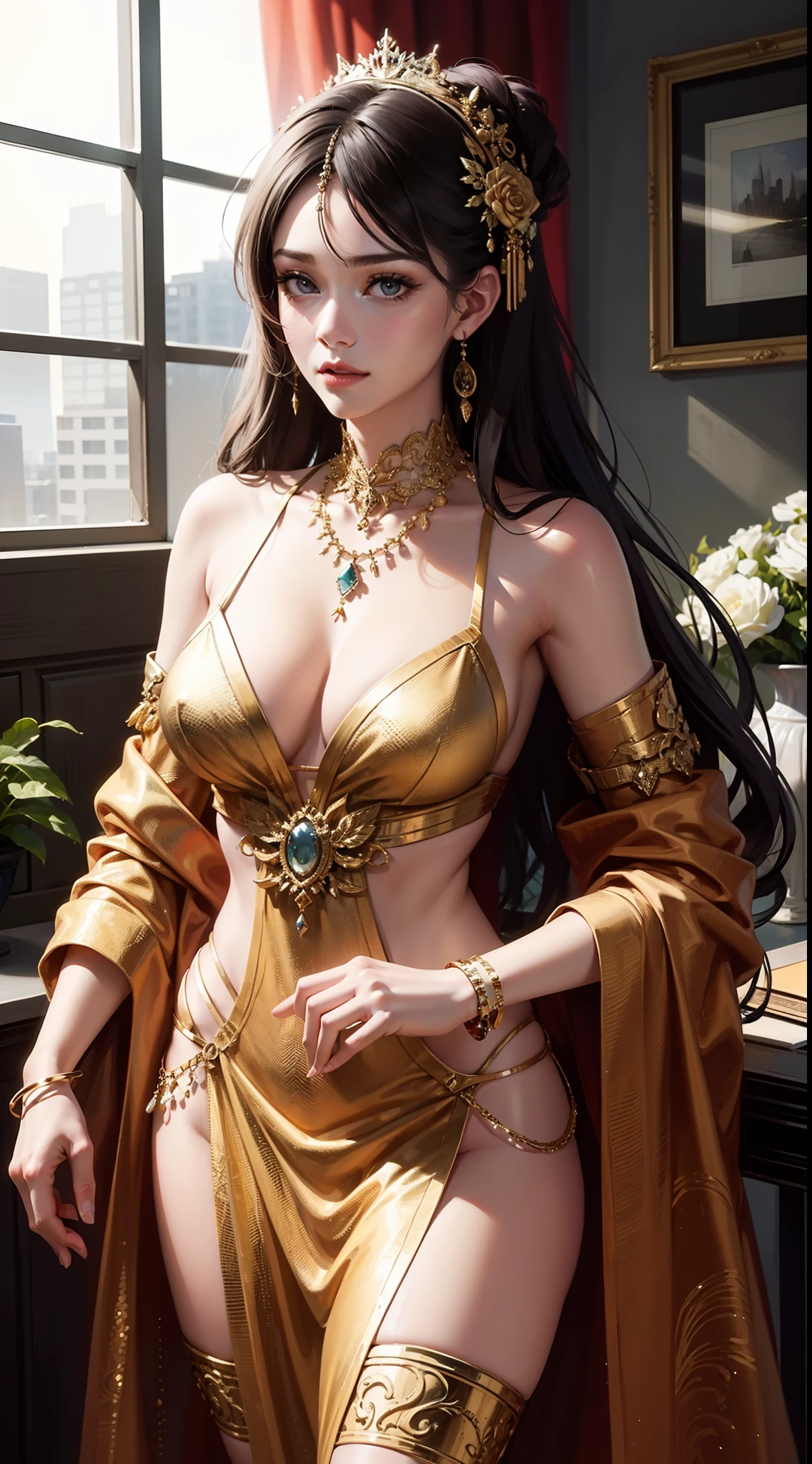 Beautiful woman in intricate Contemporary Artistic Outfit